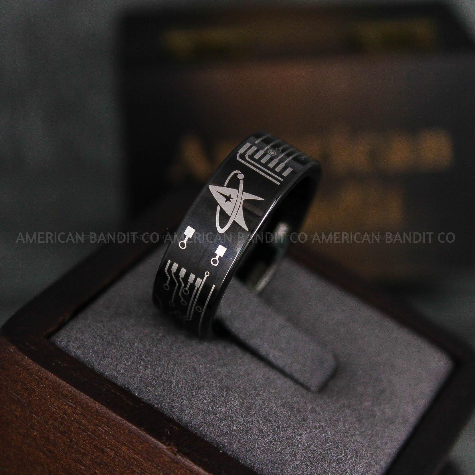 IMG_6531 Star Trek Ring, Star Trek Wedding Band, Black Star Trek Wedding Ring, Star Trek Wedding Ring, Star Trek Jewelry - Image 1