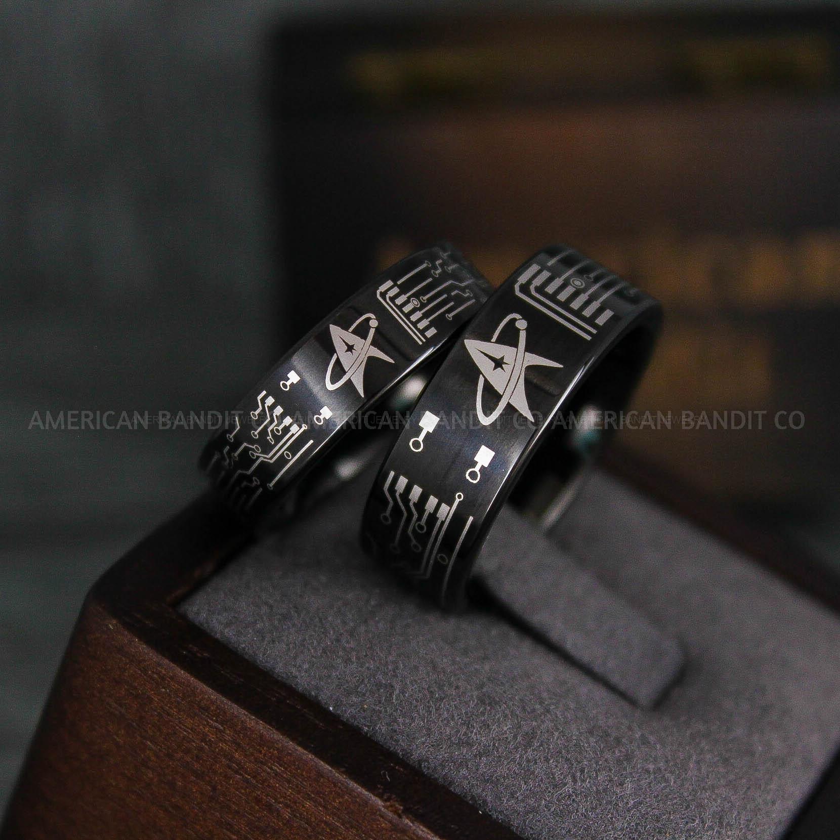 IMG_6532 Star Trek Rings, Star Trek Wedding Bands, Black Star Trek Wedding Rings, Star Trek Wedding Rings, Star Trek Jewelry - Image 1