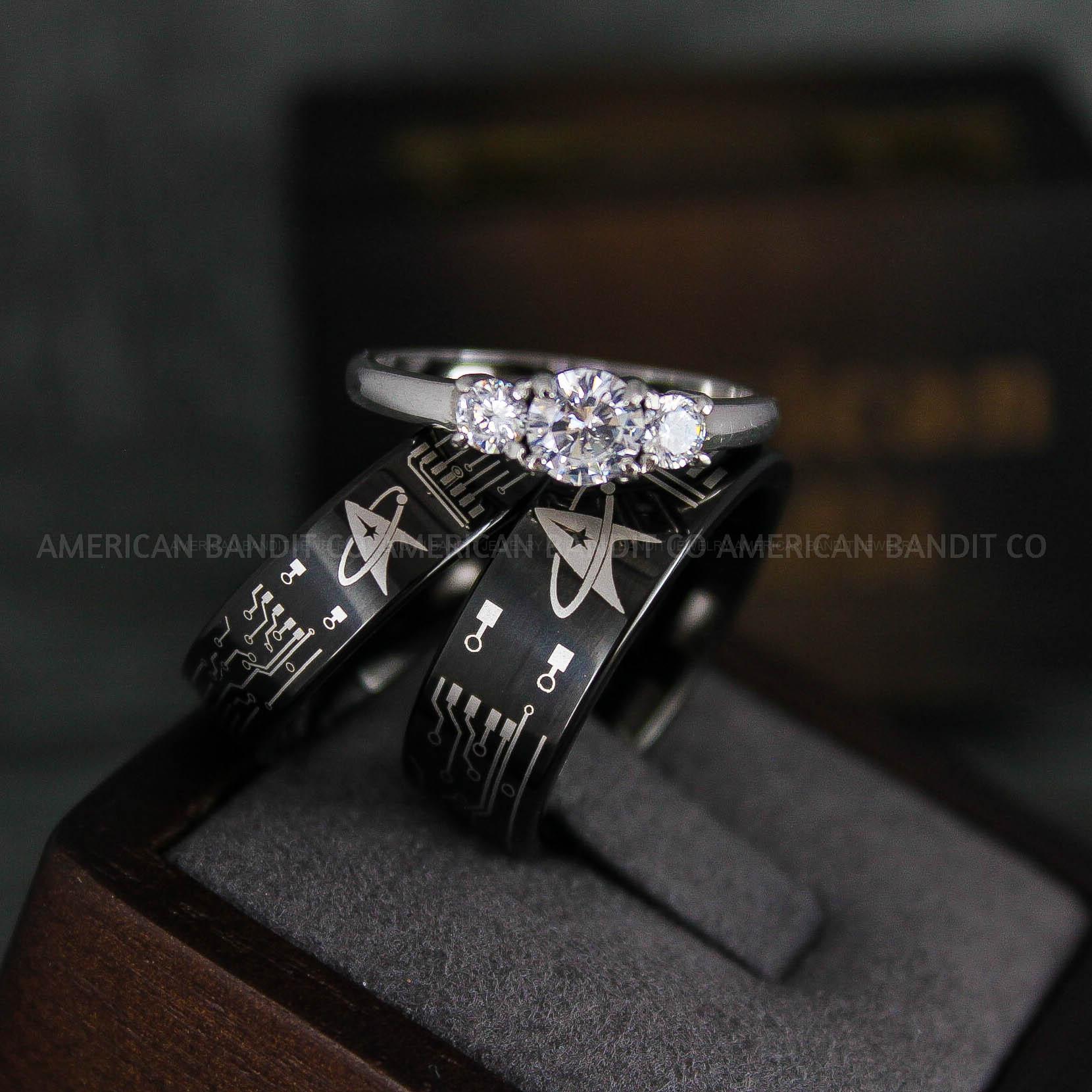 IMG_6535 Star Trek Rings, Star Trek Wedding Bands, Black Star Trek Wedding Rings, Star Trek Wedding Rings, Star Trek Jewelry - Image 1