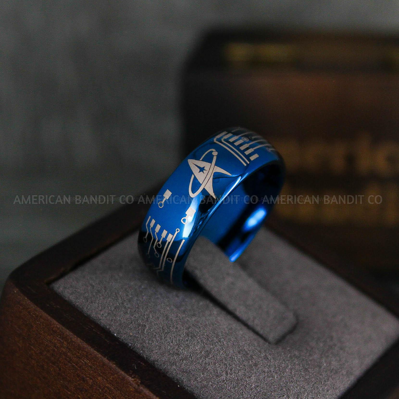 IMG_6548 Star Trek Ring, Star Trek Wedding Band, Blue Star Trek Wedding Ring, Star Trek Wedding Ring, Star Trek Jewelry - Image 1