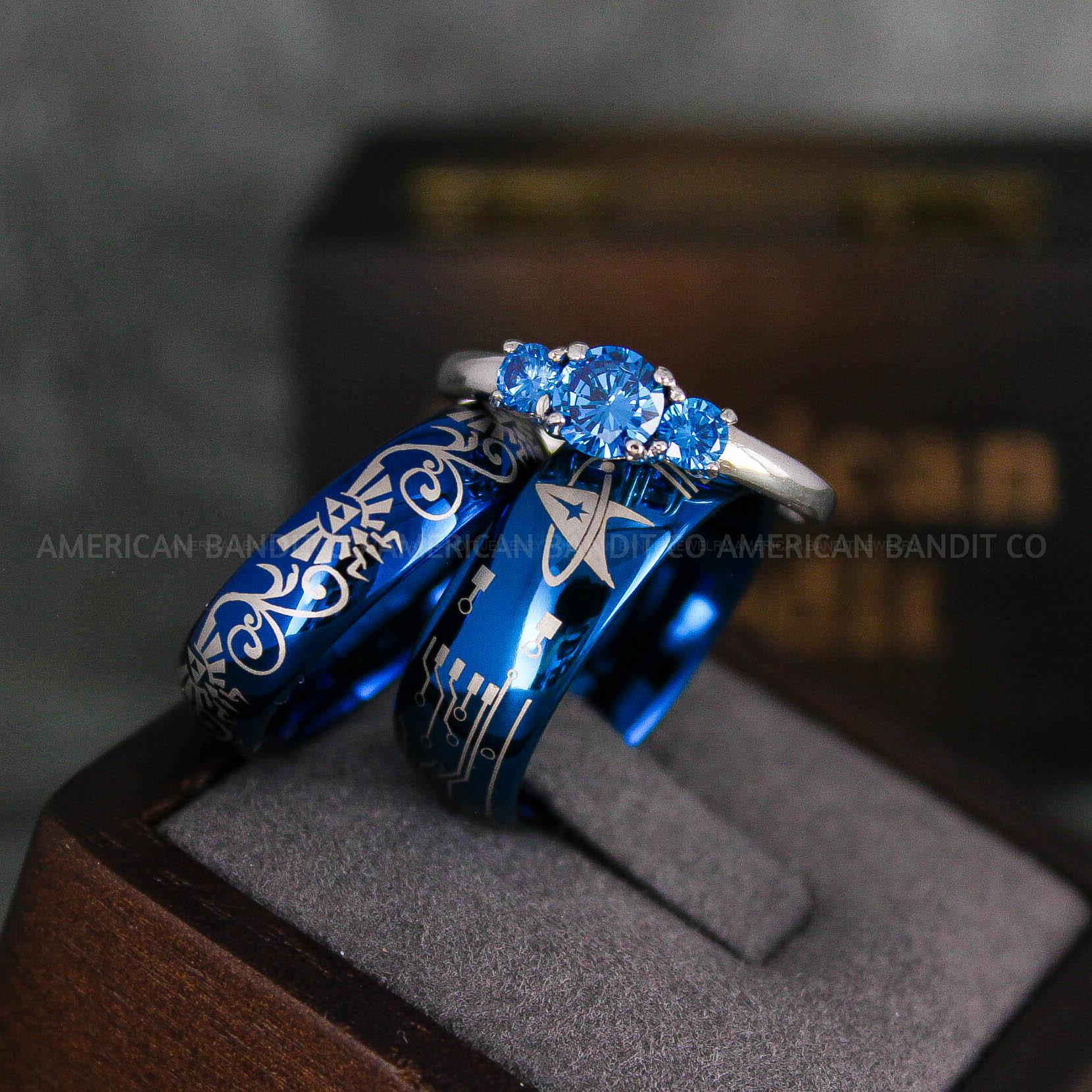 IMG_6550 Zelda Rings, Zelda Wedding Rings, Star Trek Ring, Gamer Rings, Gamer Jewelry, Zelda Wedding Bands, Gamer Wedding Rings, Blue Wedding Rings - Image 1