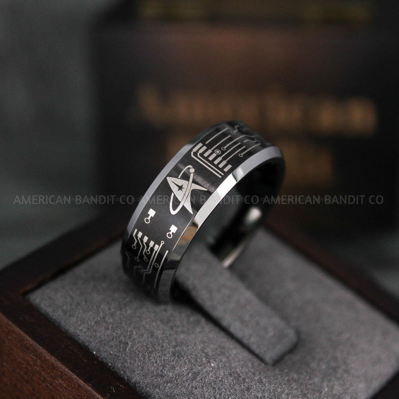 IMG_6551 Star Trek Ring, Star Trek Wedding Band, Black Star Trek Wedding Ring, Star Trek Wedding Ring, Star Trek Jewelry - Image 1