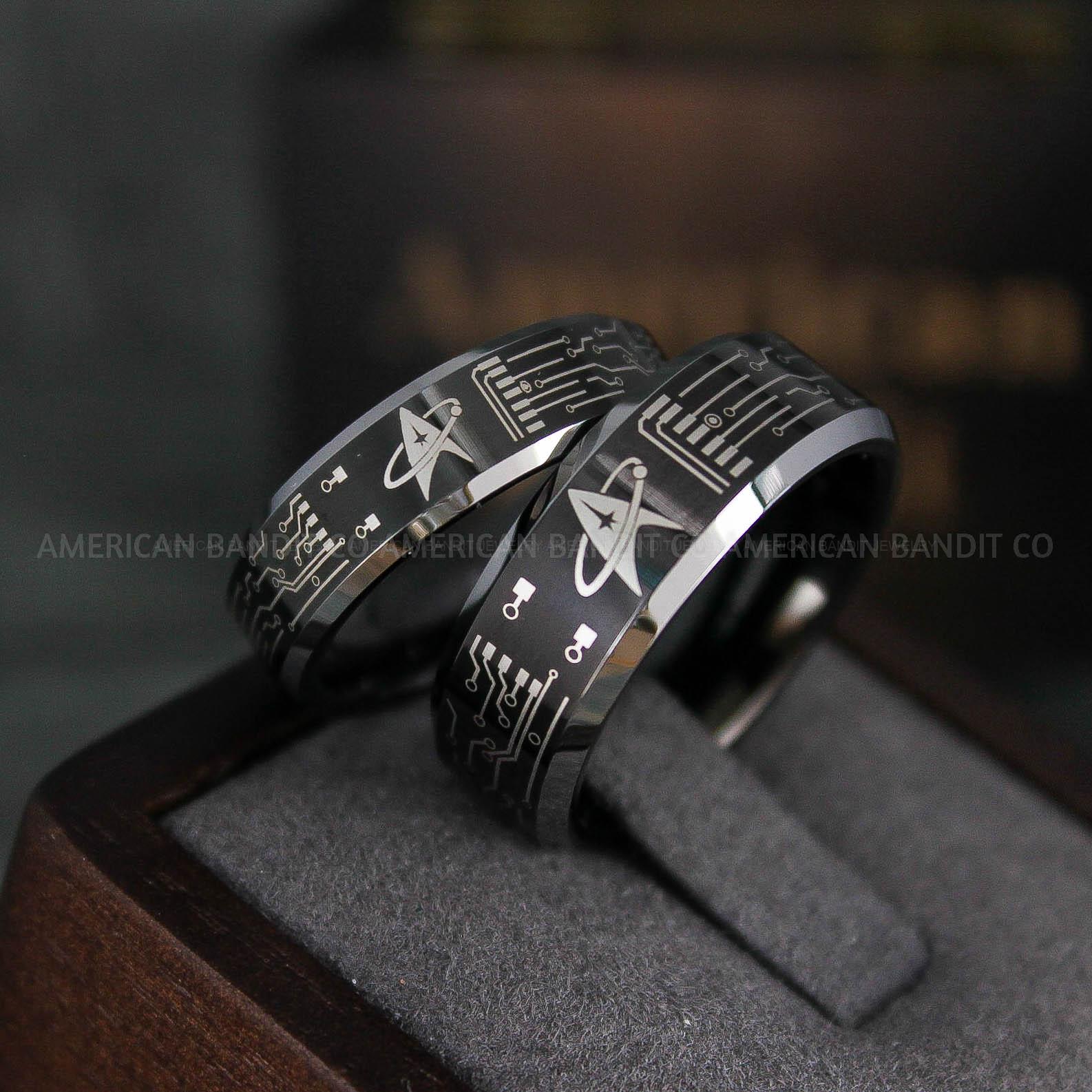 IMG_6555 Star Trek Rings, Star Trek Wedding Bands, Black Star Trek Wedding Rings, Star Trek Wedding Rings, Star Trek Jewelry - Image 1