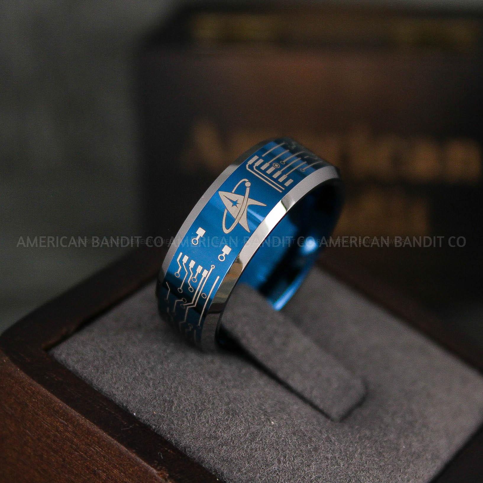 IMG_6561 Star Trek Ring, Star Trek Wedding Band, Blue Star Trek Wedding Ring, Star Trek Wedding Ring, Star Trek Jewelry - Image 1