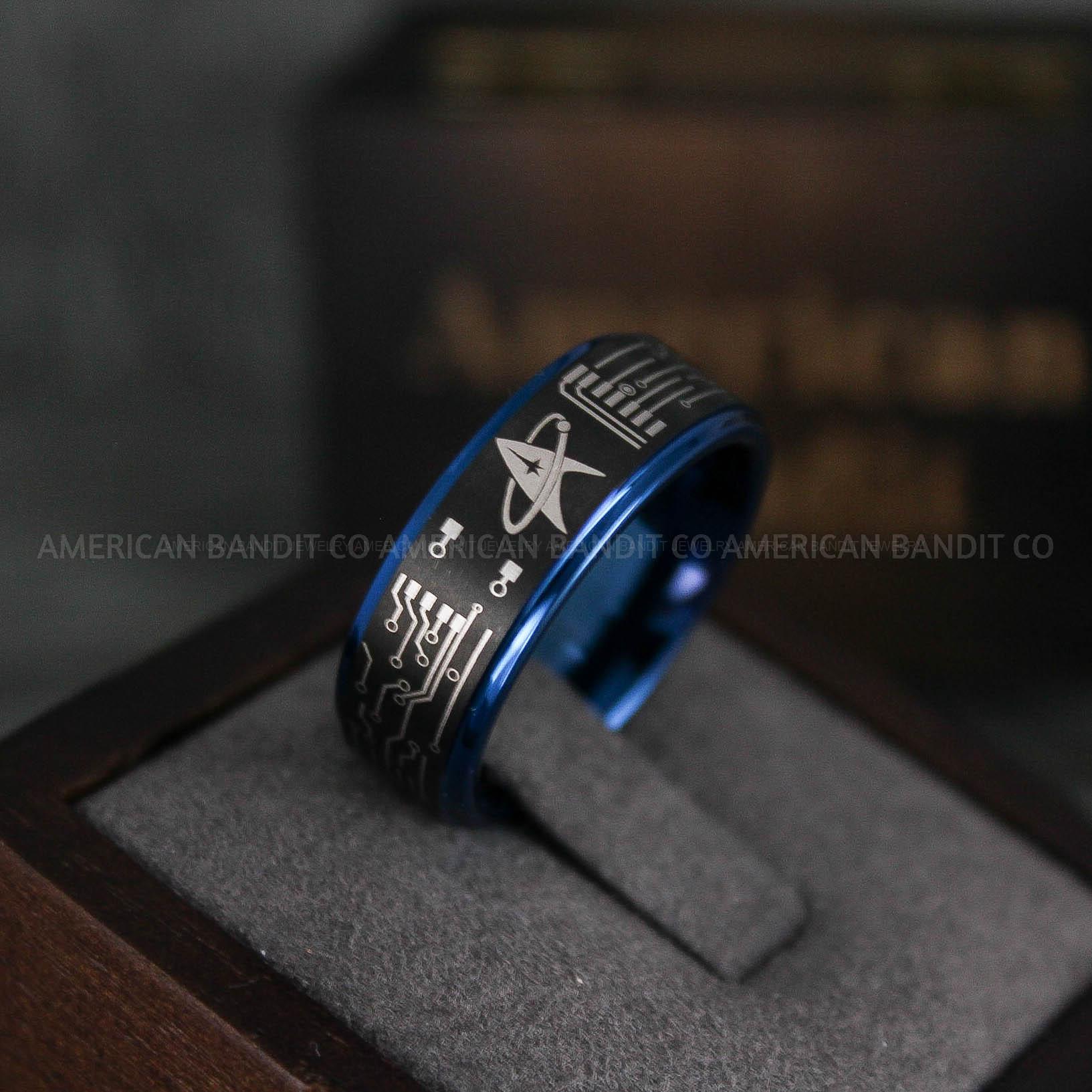 IMG_6562 Star Trek Ring, Star Trek Wedding Band, Black Star Trek Wedding Ring, Star Trek Wedding Ring, Star Trek Jewelry - Image 1