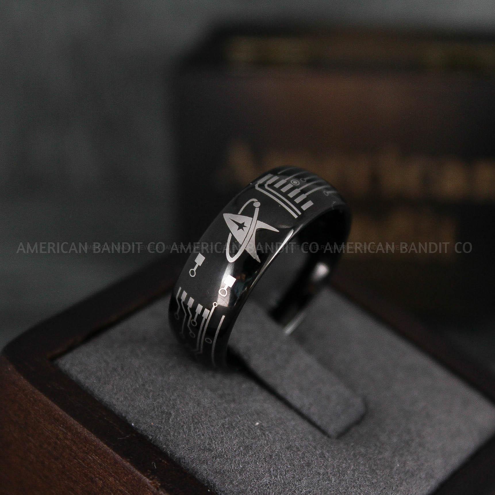 IMG_6563 Star Trek Ring, Star Trek Wedding Band, Black Star Trek Wedding Ring, Star Trek Wedding Ring, Star Trek Jewelry - Image 1