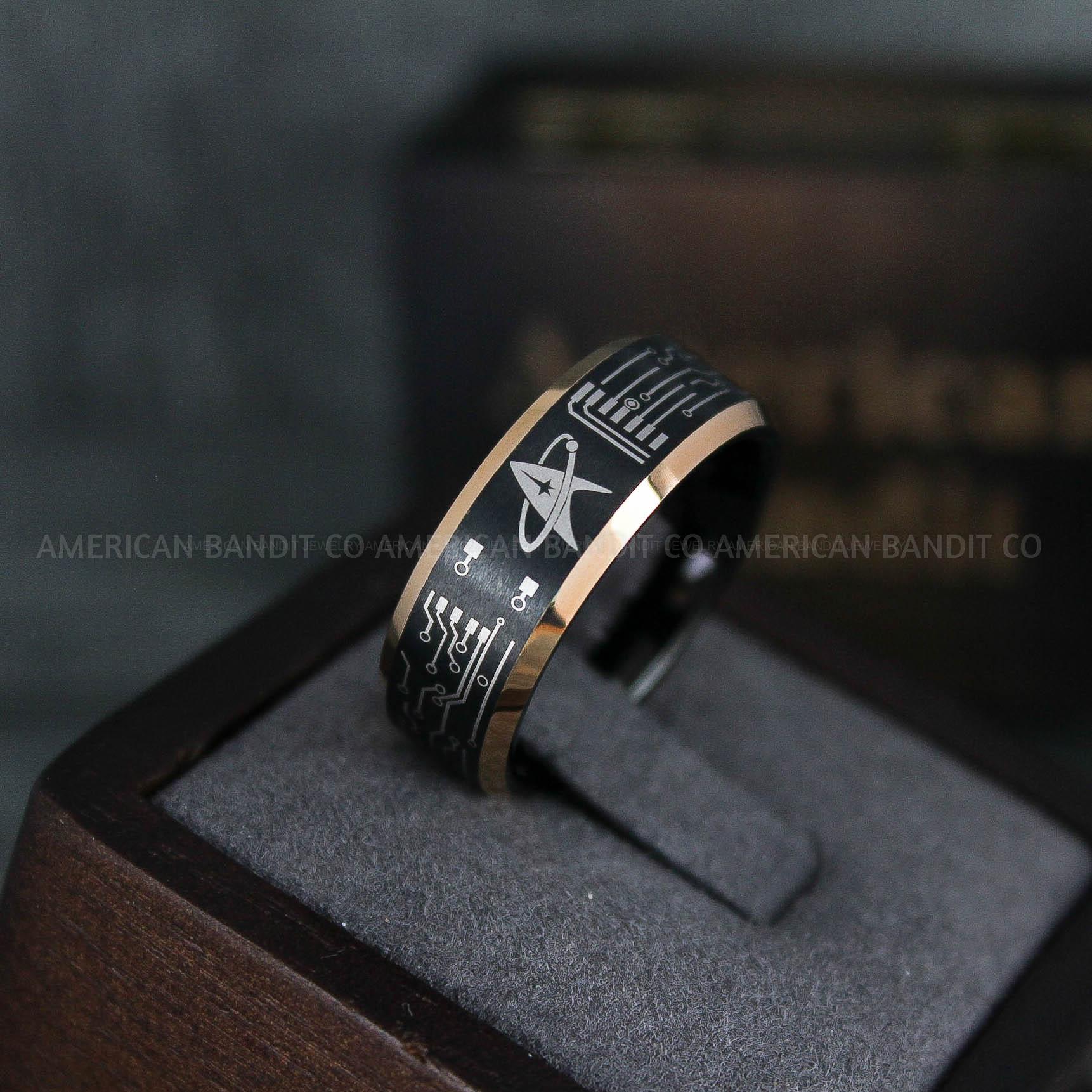 IMG_6564 Star Trek Ring, Star Trek Wedding Band, Black Star Trek Wedding Ring, Star Trek Wedding Ring, Star Trek Jewelry - Image 1