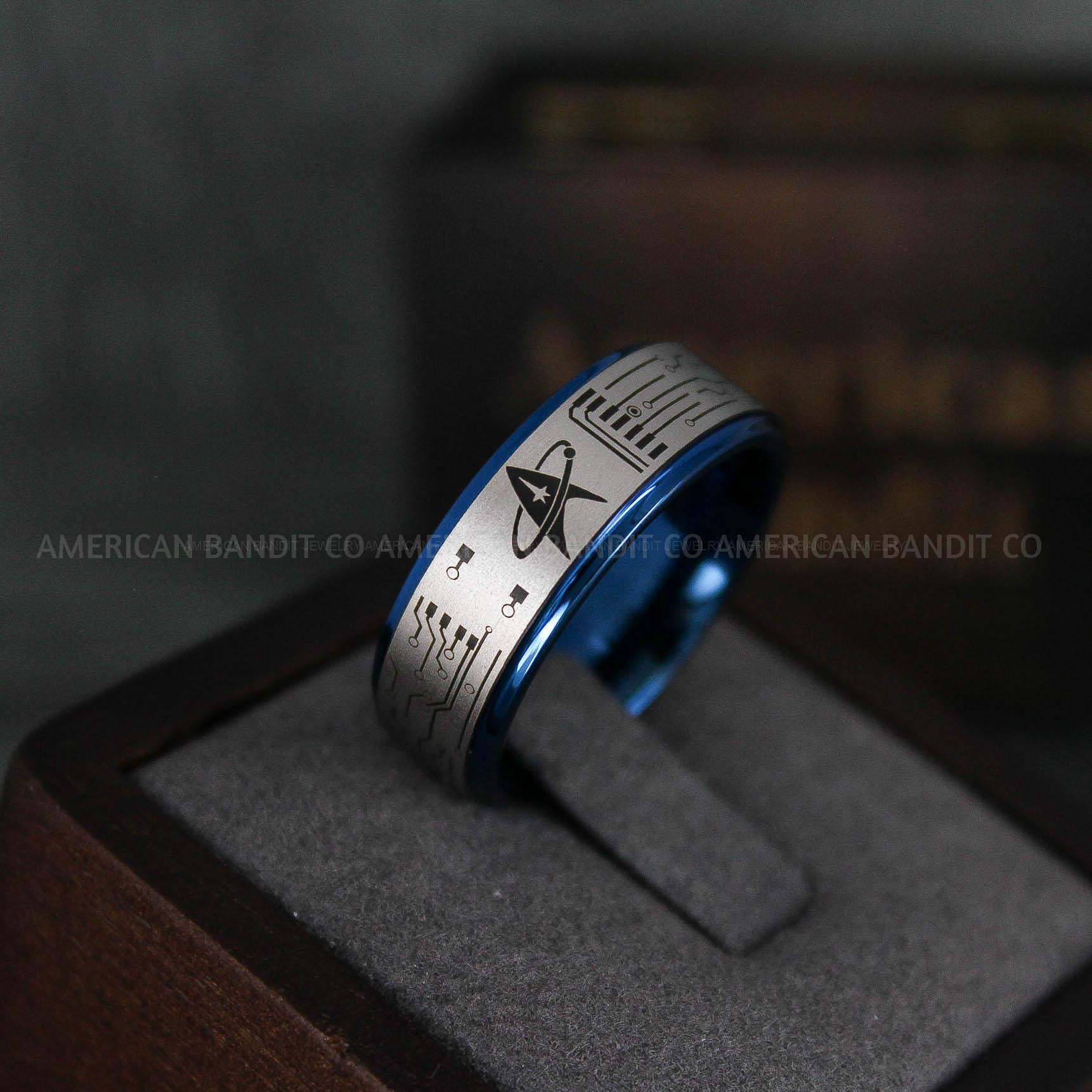 IMG_6566 Star Trek Ring, Star Trek Wedding Band, Black Star Trek Wedding Ring, Star Trek Wedding Ring, Star Trek Jewelry - Image 1