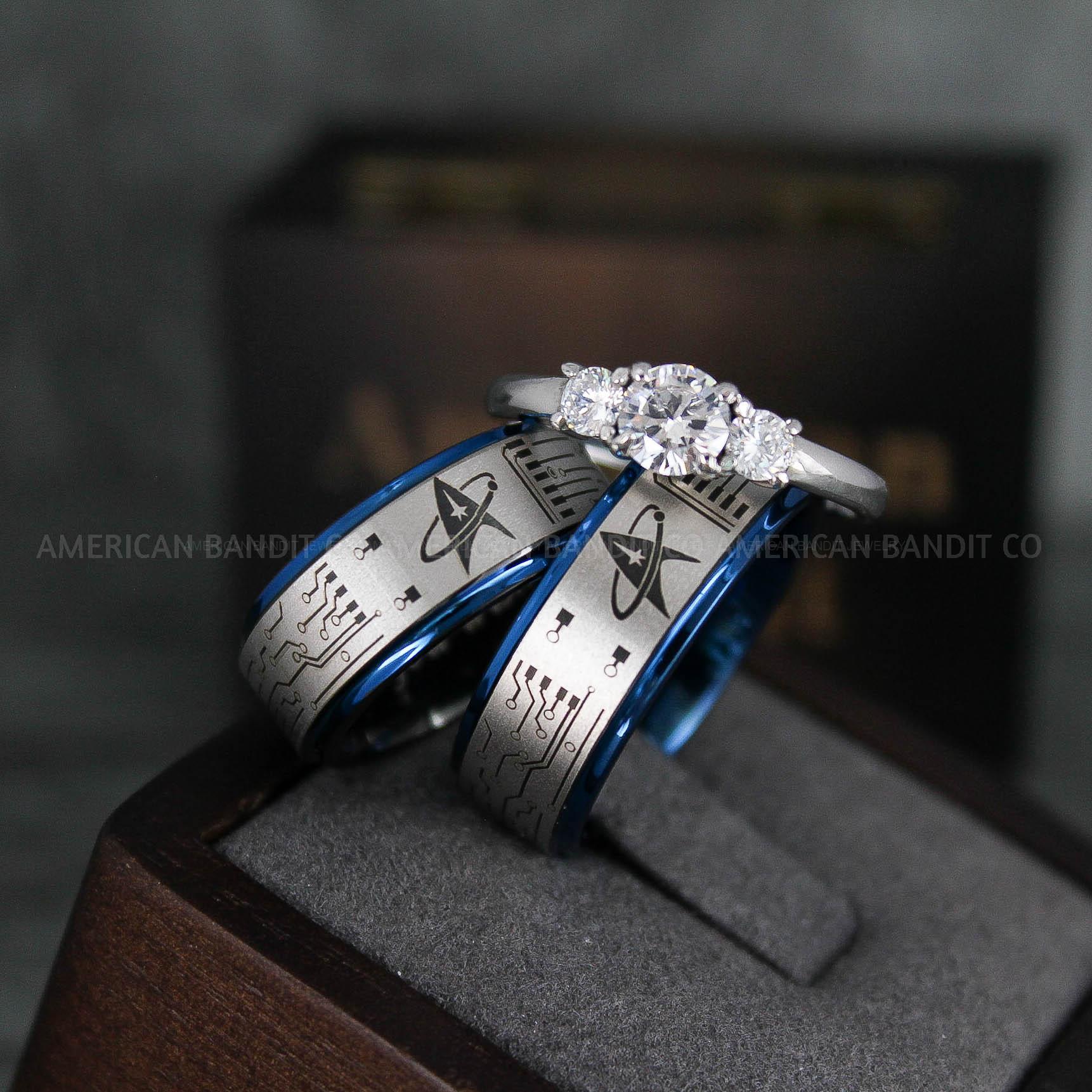 IMG_6570 Star Trek Ring, Star Trek Wedding Band, Black Star Trek Wedding Ring, Star Trek Wedding Ring, Star Trek Jewelry - Image 1