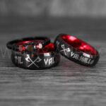 Til Valhalla Rings, Viking Rings, Runes Rings, Vegvísir Ring, Nordic Rings, Norsemen Rings, Nordic Runes Rings, Black Tungsten Bands