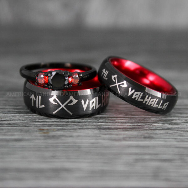 Til Valhalla Rings, Viking Rings, Runes Rings, Vegvísir Ring, Nordic Rings, Norsemen Rings, Nordic Runes Rings, Black Tungsten Bands