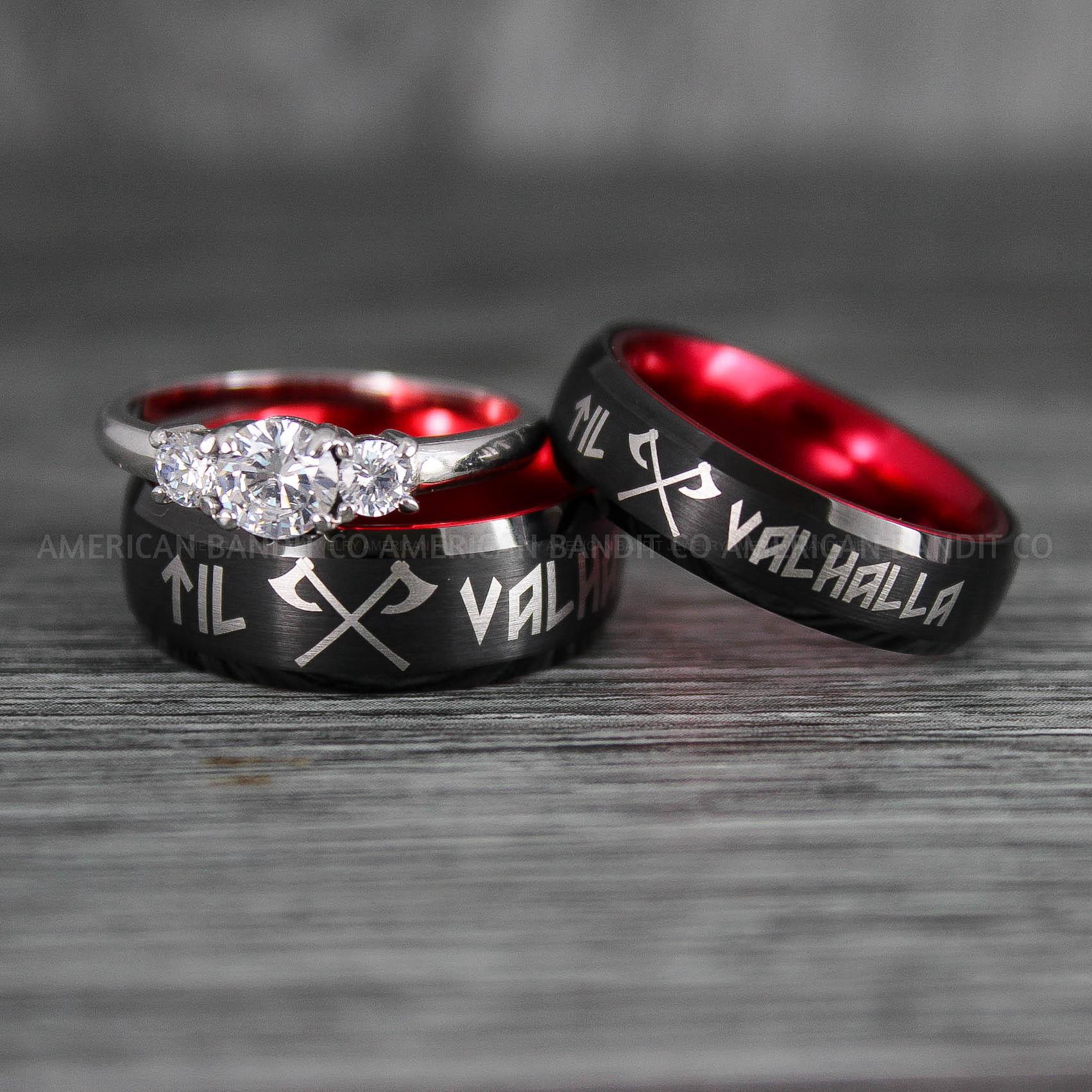 IMG_6582 Til Valhalla Rings, Viking Rings, Runes Rings, Vegvísir Ring, Nordic Rings, Norsemen Rings, Nordic Runes Rings, Black Tungsten Bands - Image 1