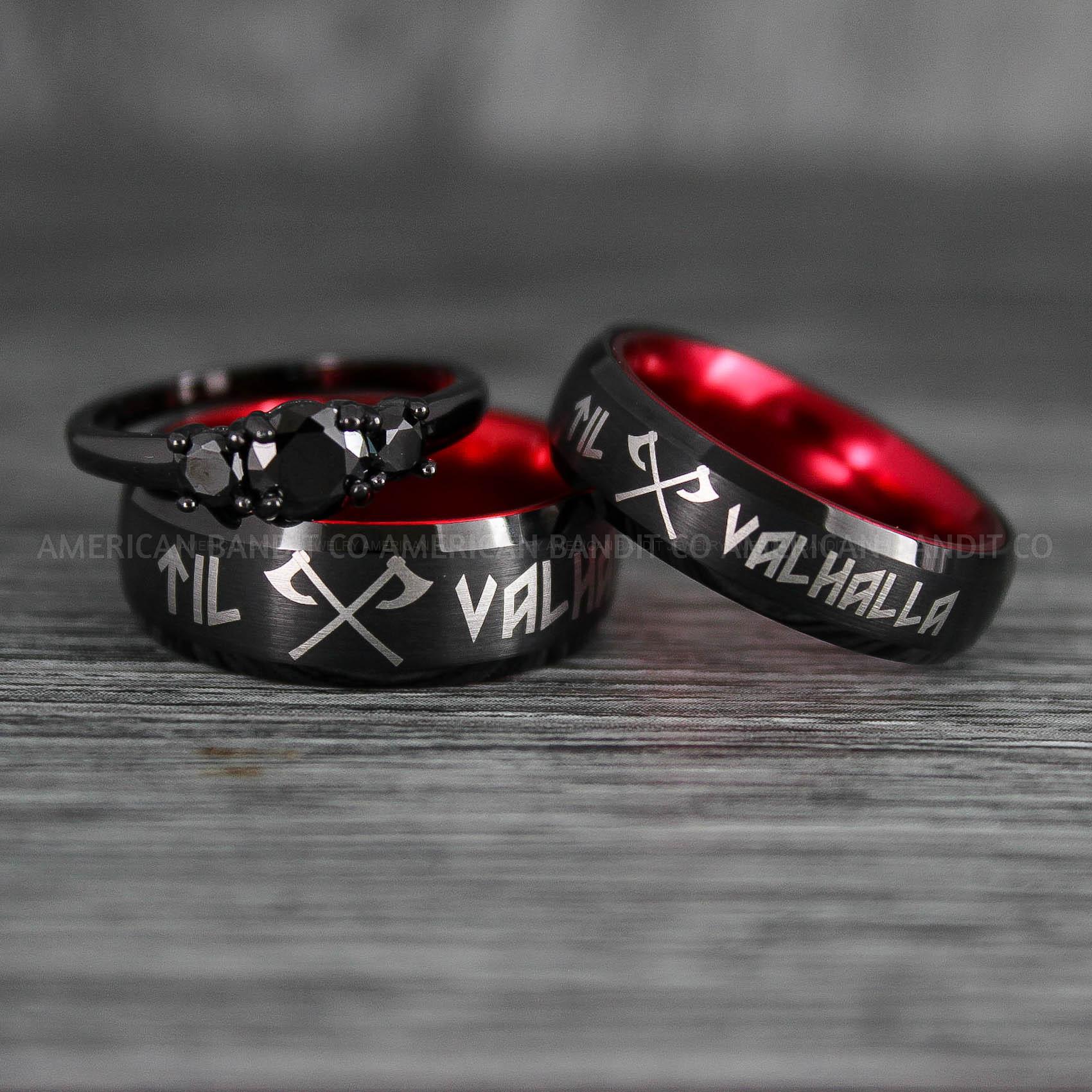 IMG_6583 Til Valhalla Rings, Viking Rings, Runes Rings, Vegvísir Ring, Nordic Rings, Norsemen Rings, Nordic Runes Rings, Black Tungsten Bands - Image 1