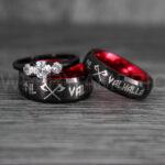 Til Valhalla Rings, Viking Rings, Runes Rings, Vegvísir Ring, Nordic Rings, Norsemen Rings, Nordic Runes Rings, Black Tungsten Bands