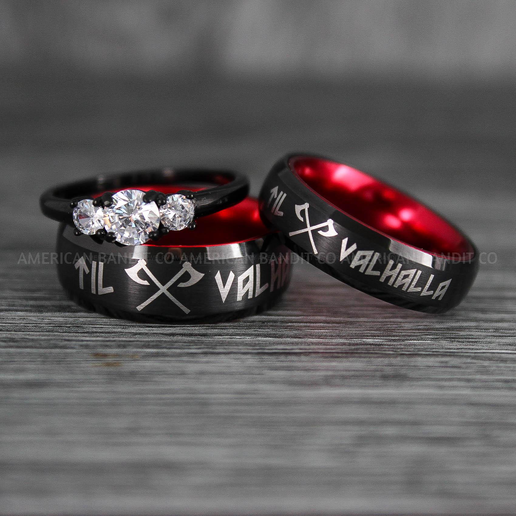IMG_6584 Til Valhalla Rings, Viking Rings, Runes Rings, Vegvísir Ring, Nordic Rings, Norsemen Rings, Nordic Runes Rings, Black Tungsten Bands - Image 1