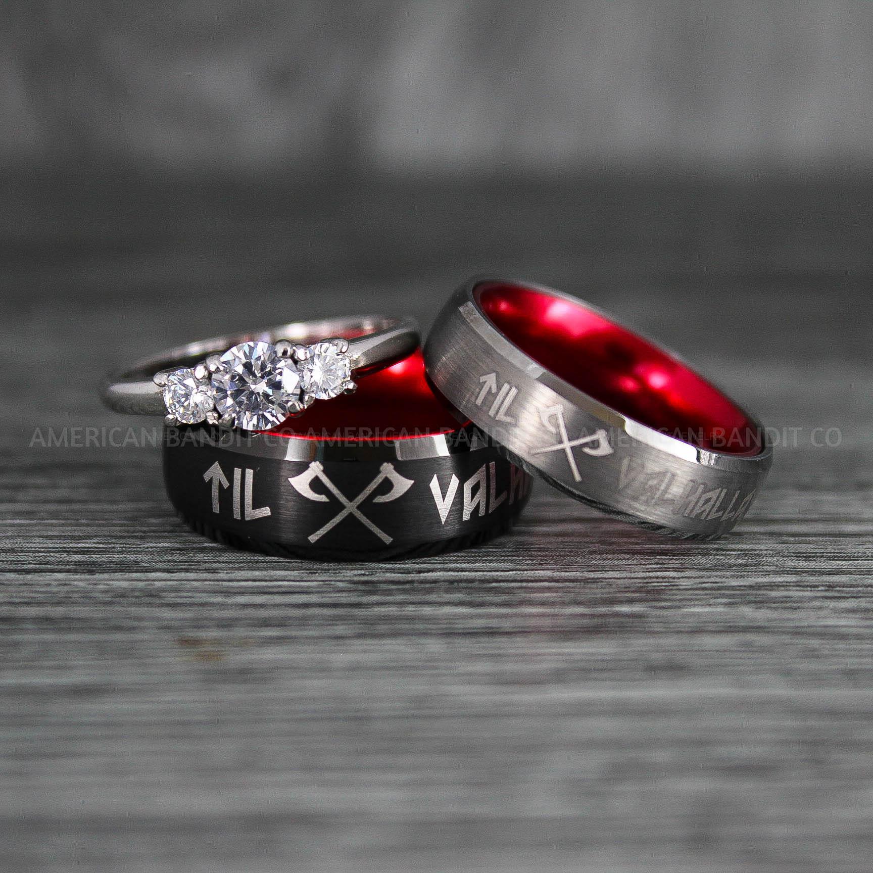 IMG_6590 Til Valhalla Rings, Viking Rings, Runes Rings, Vegvísir Ring, Nordic Rings, Norsemen Rings, Nordic Runes Rings, Black Tungsten Bands - Image 1
