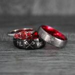 Til Valhalla Rings, Viking Rings, Runes Rings, Vegvísir Ring, Nordic Rings, Norsemen Rings, Nordic Runes Rings, Black Tungsten Bands