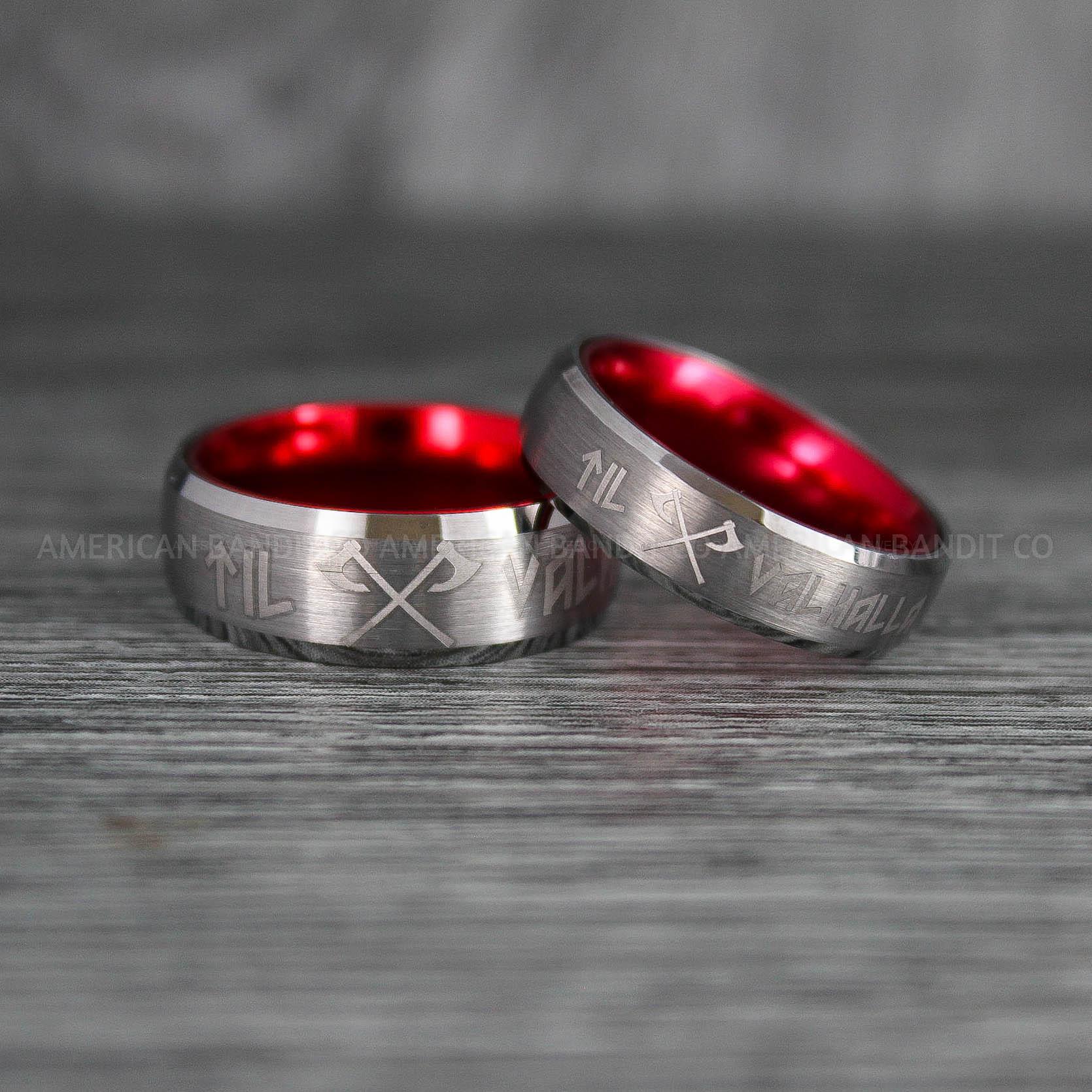 IMG_6594 Til Valhalla Ring, Viking Ring, Runes Ring, Vegvísir Ring, Nordic Ring, Norsemen Ring, Nordic Runes Ring, Silver Tungsten Band - Image 1