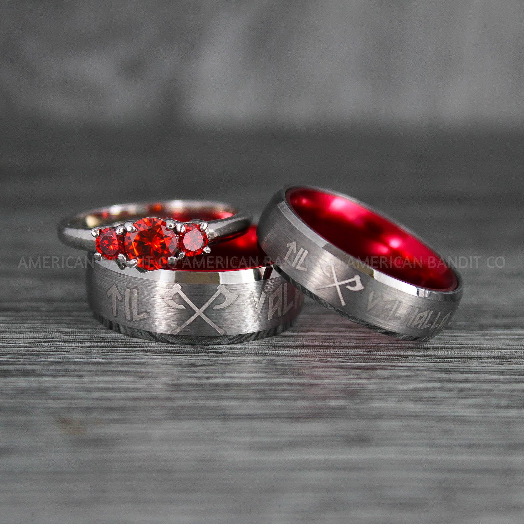 IMG_6595 Til Valhalla Rings, Viking Rings, Runes Rings, Vegvísir Ring, Nordic Rings, Norsemen Rings, Nordic Runes Rings, Silver Tungsten Bands - Image 1