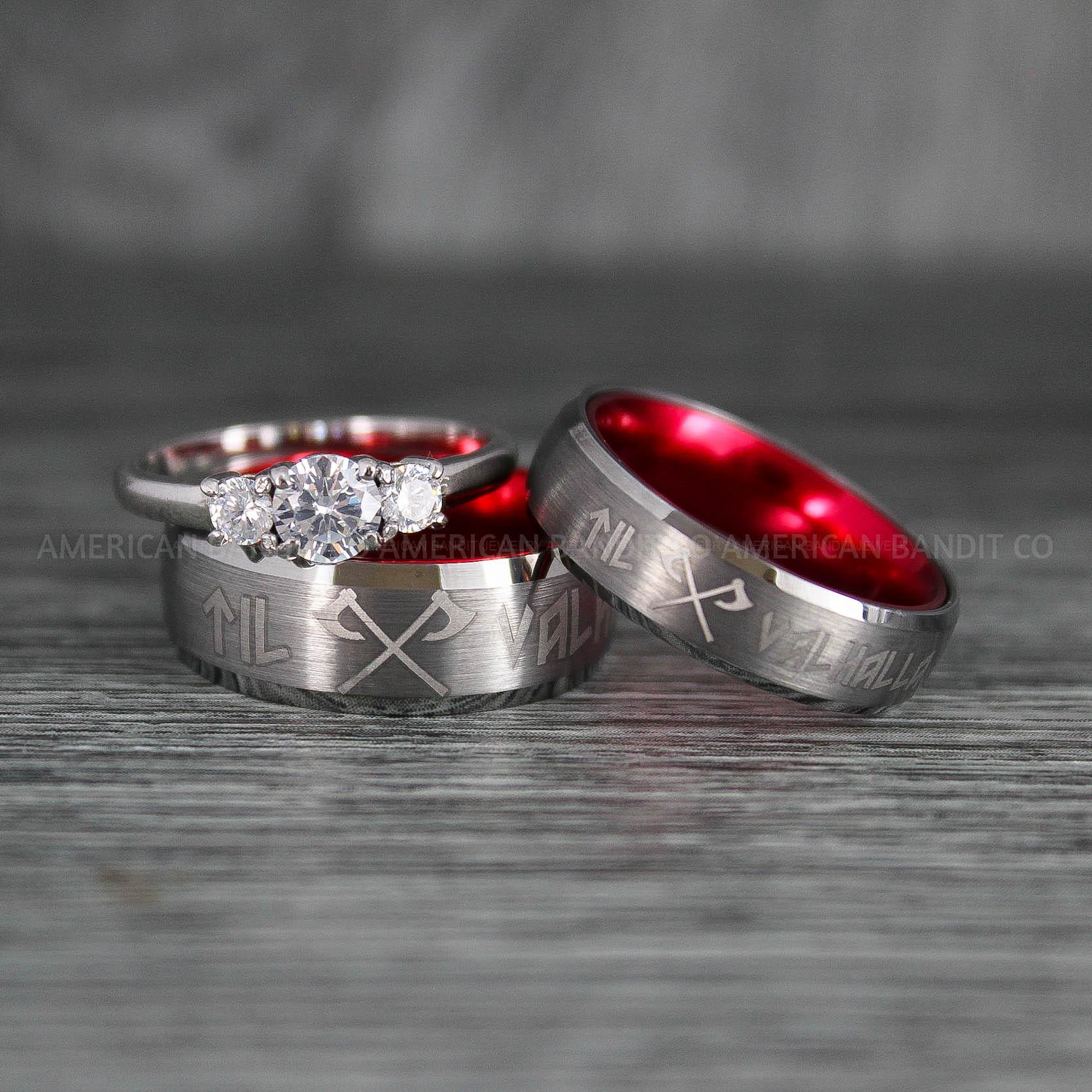 IMG_6598 Til Valhalla Rings, Viking Rings, Runes Rings, Vegvísir Ring, Nordic Rings, Norsemen Rings, Nordic Runes Rings, Silver Tungsten Bands - Image 1