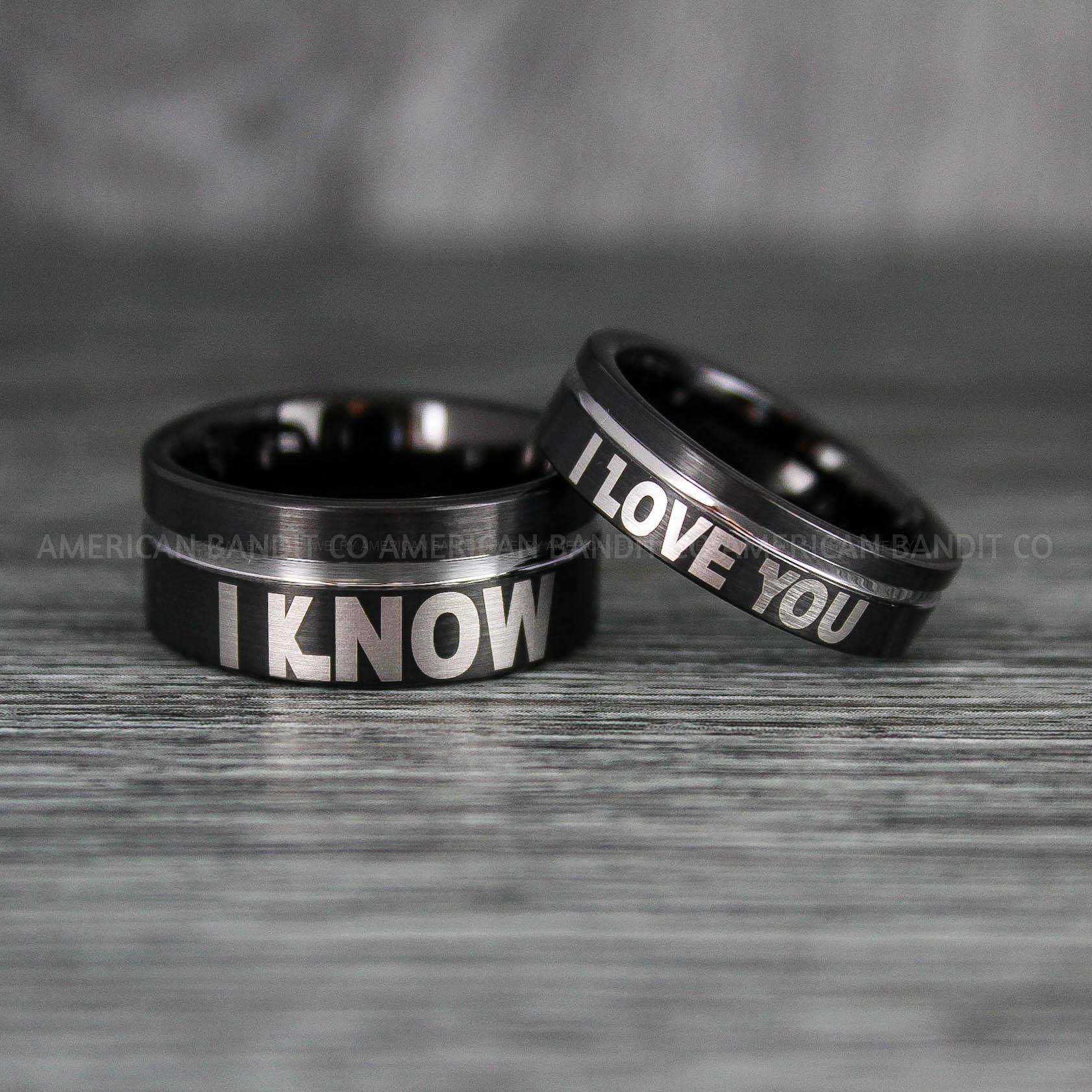 IMG_6601 I Love You I Know Rings, Aurebesh Rings, Black Wedding Bands, Aurebesh Wedding Bands, Aurebesh Wedding Rings, Aurebesh Jewelry - Image 1
