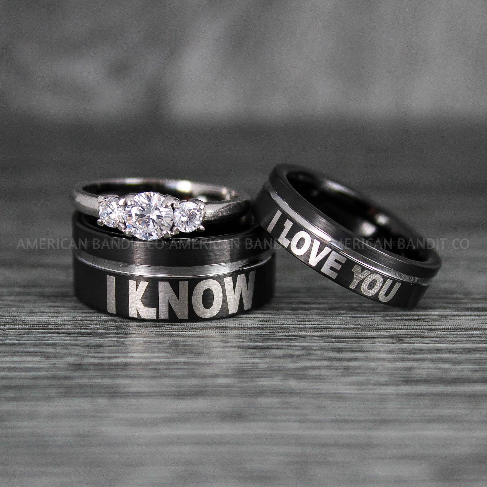 IMG_6602 I Love You I Know Rings, Aurebesh Rings, Black Wedding Bands, Aurebesh Wedding Bands, Aurebesh Wedding Rings, Aurebesh Jewelry - Image 1