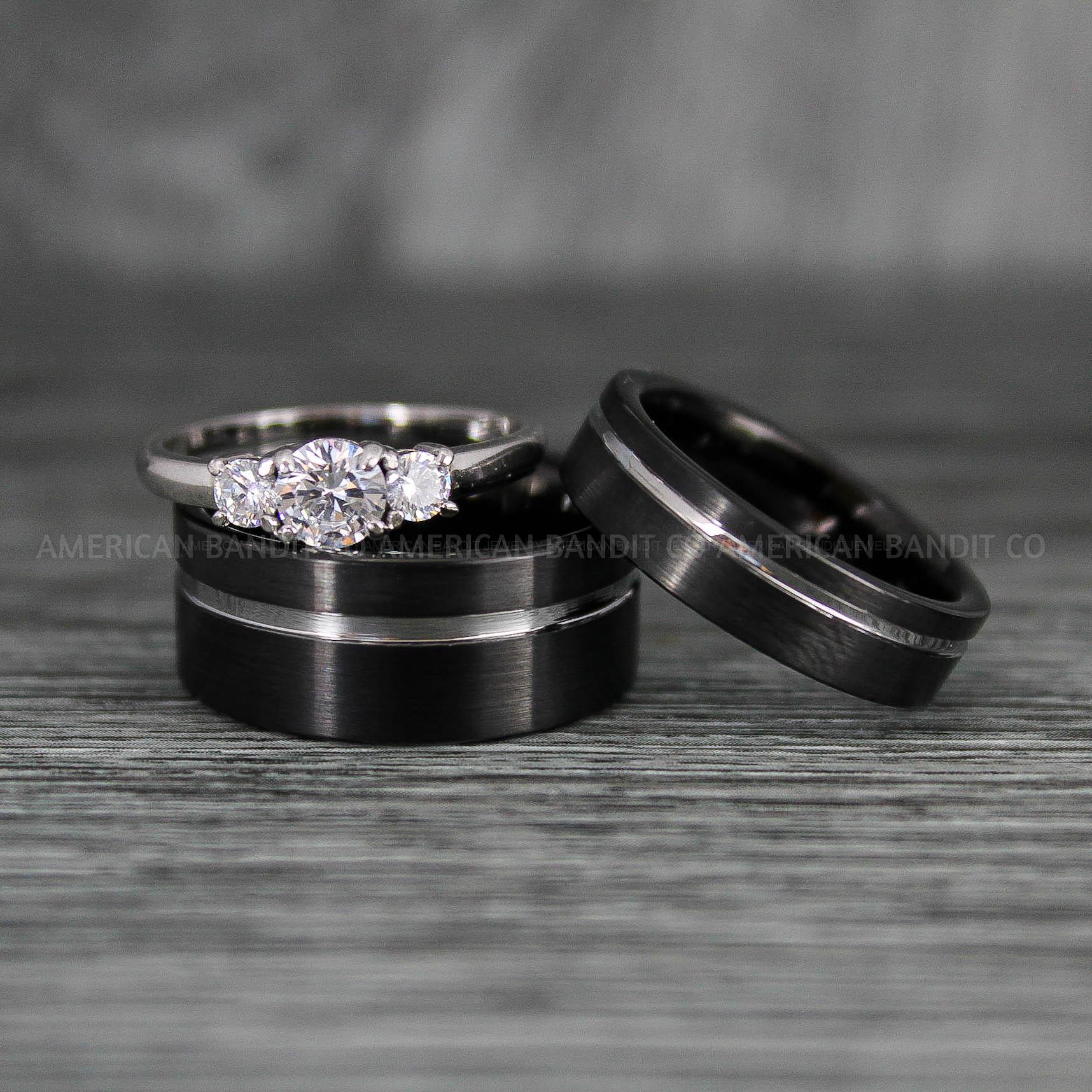 IMG_6606 Couple Rings, Couple Wedding Rings, Couple Wedding Band, Black Wedding Rings - Image 1