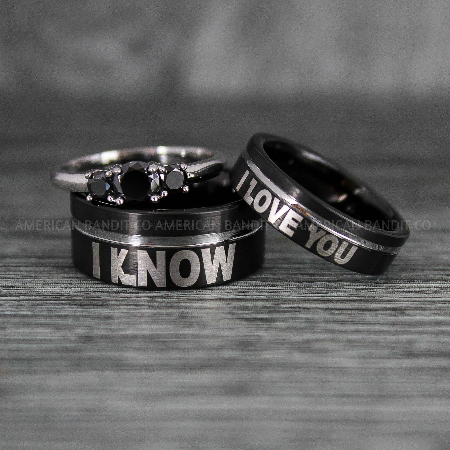 IMG_6608 I Love You I Know Rings, Aurebesh Rings, Black Wedding Bands, Aurebesh Wedding Bands, Aurebesh Wedding Rings, Aurebesh Jewelry - Image 1