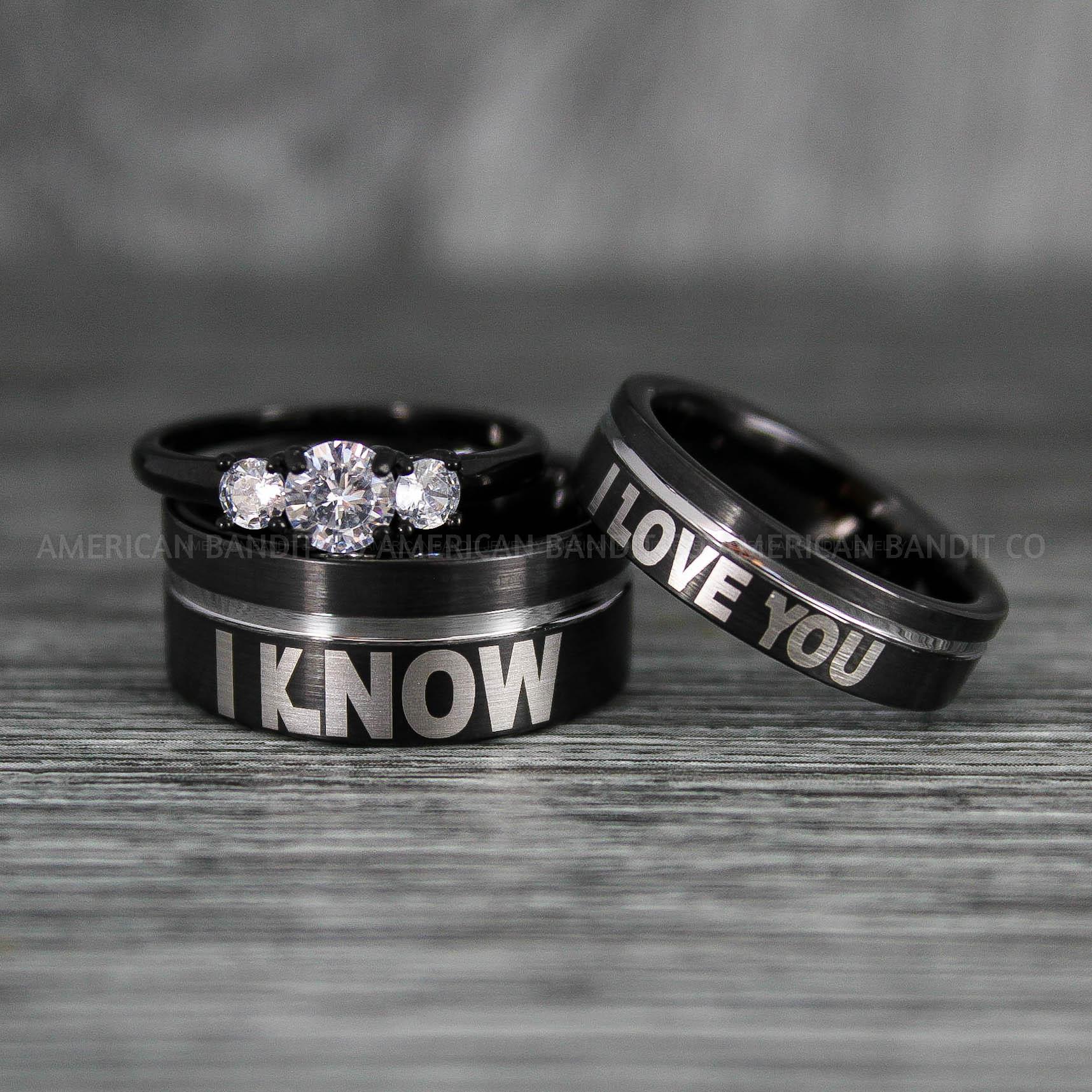 IMG_6609 I Love You I Know Rings, Aurebesh Rings, Black Wedding Bands, Aurebesh Wedding Bands, Aurebesh Wedding Rings, Aurebesh Jewelry - Image 1