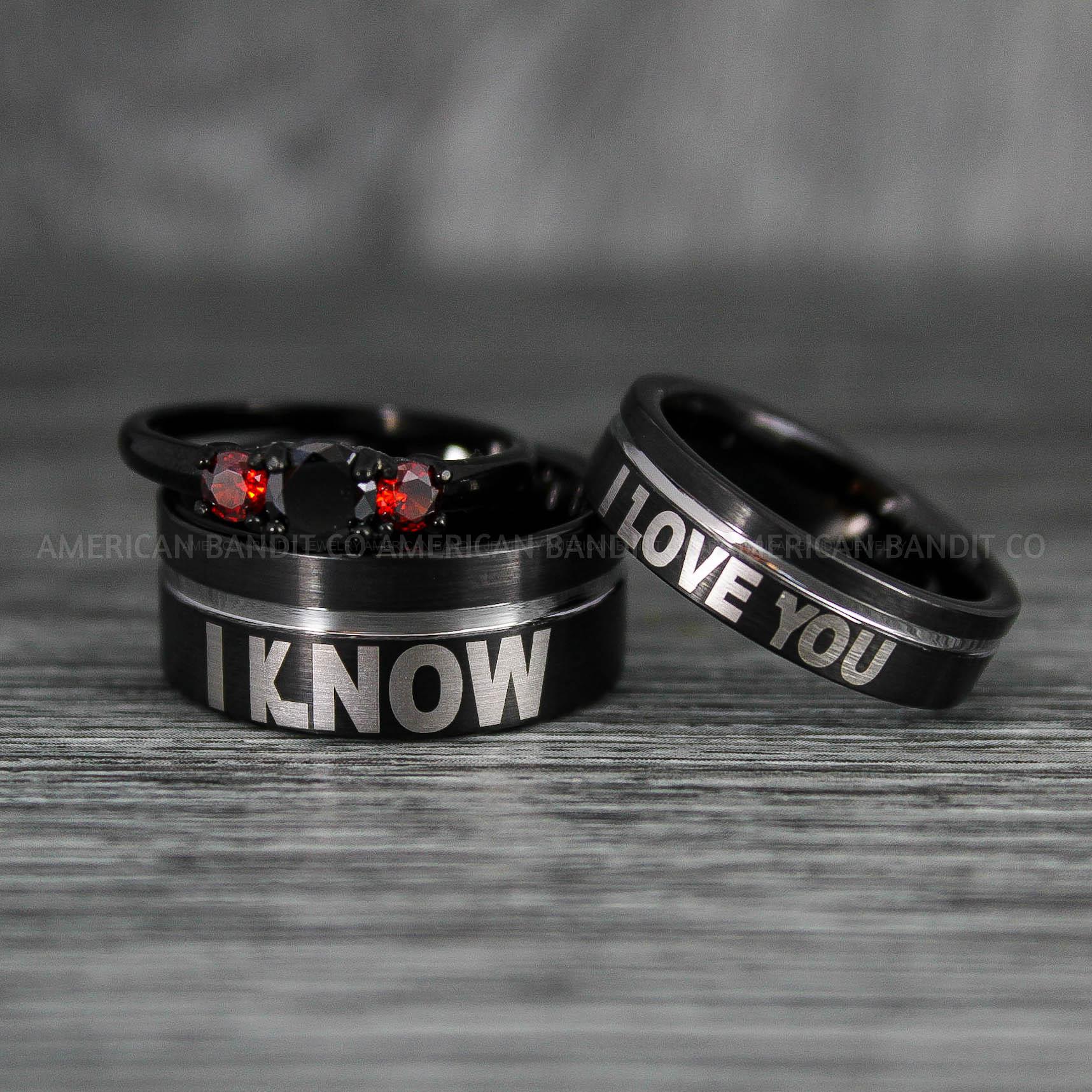 IMG_6610 I Love You I Know Rings, Aurebesh Rings, Black Wedding Bands, Aurebesh Wedding Bands, Aurebesh Wedding Rings, Aurebesh Jewelry - Image 1