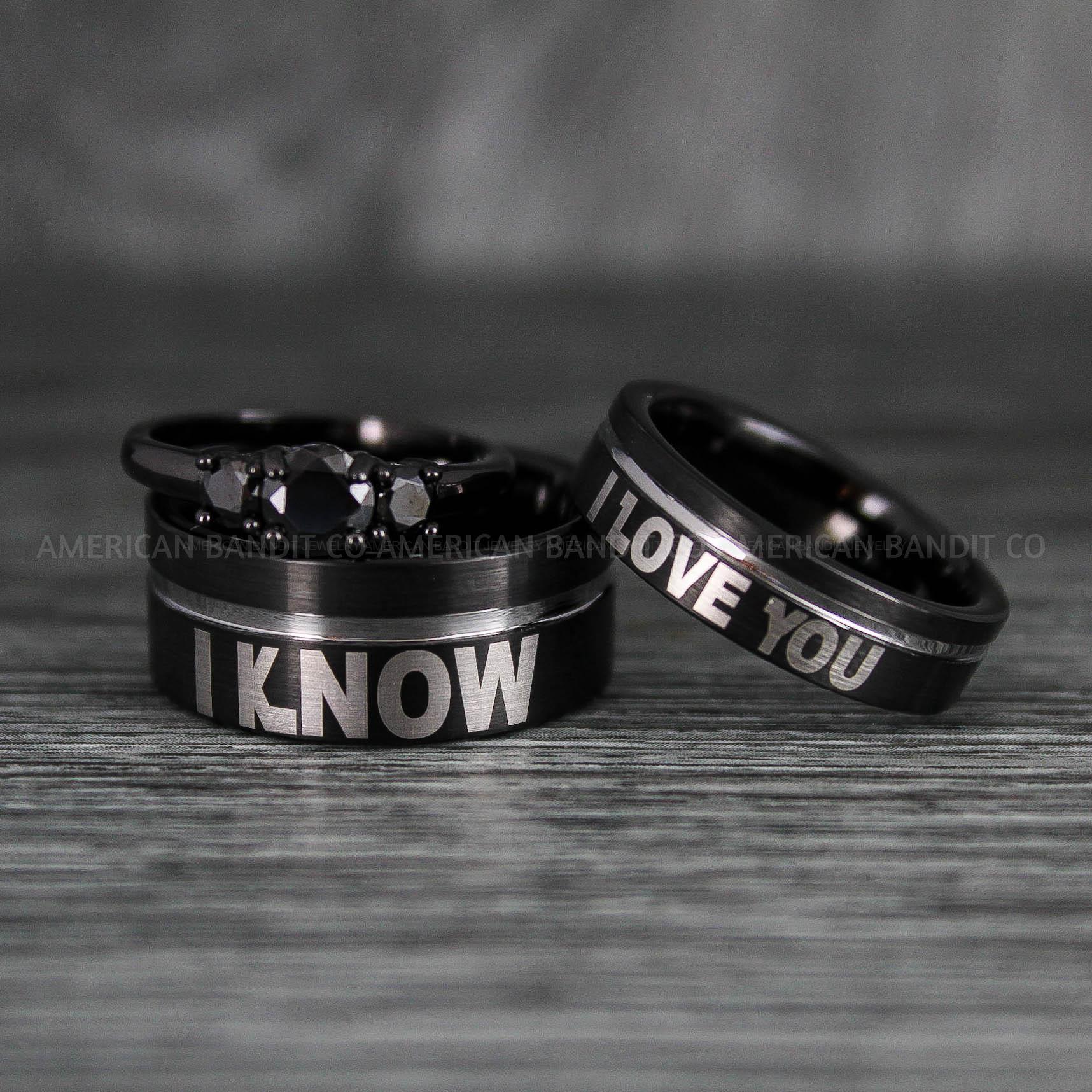 IMG_6612 I Love You I Know Rings, Aurebesh Rings, Black Wedding Bands, Aurebesh Wedding Bands, Aurebesh Wedding Rings, Aurebesh Jewelry - Image 1