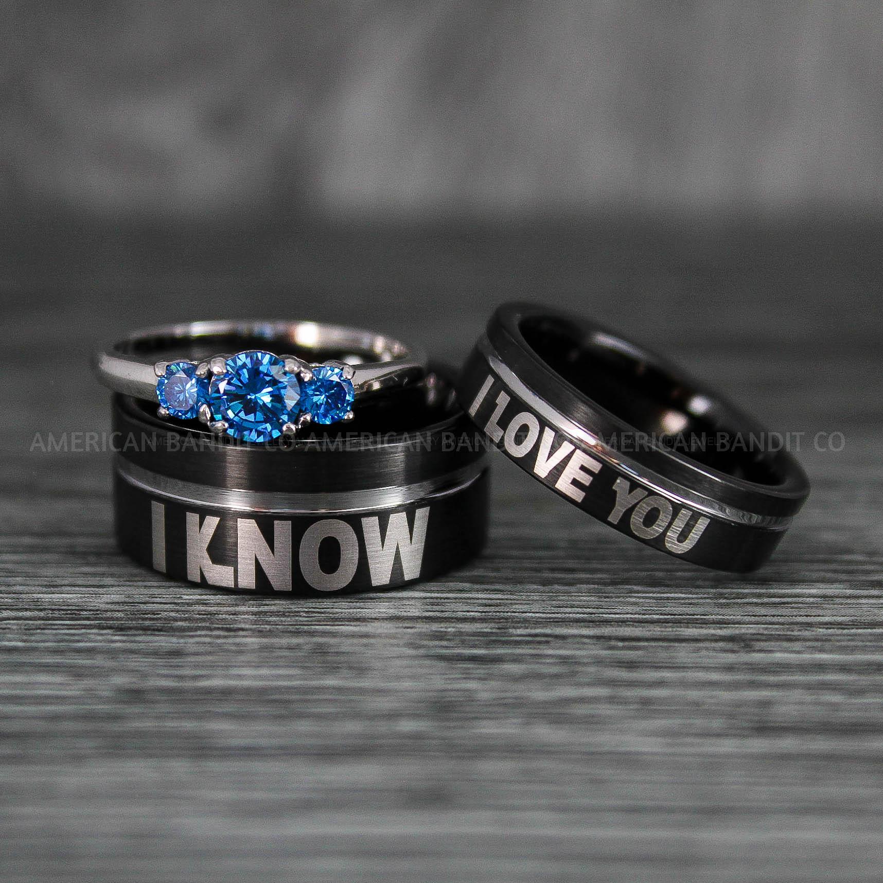 IMG_6614 I Love You I Know Rings, Aurebesh Rings, Black Wedding Bands, Aurebesh Wedding Bands, Aurebesh Wedding Rings, Aurebesh Jewelry - Image 1