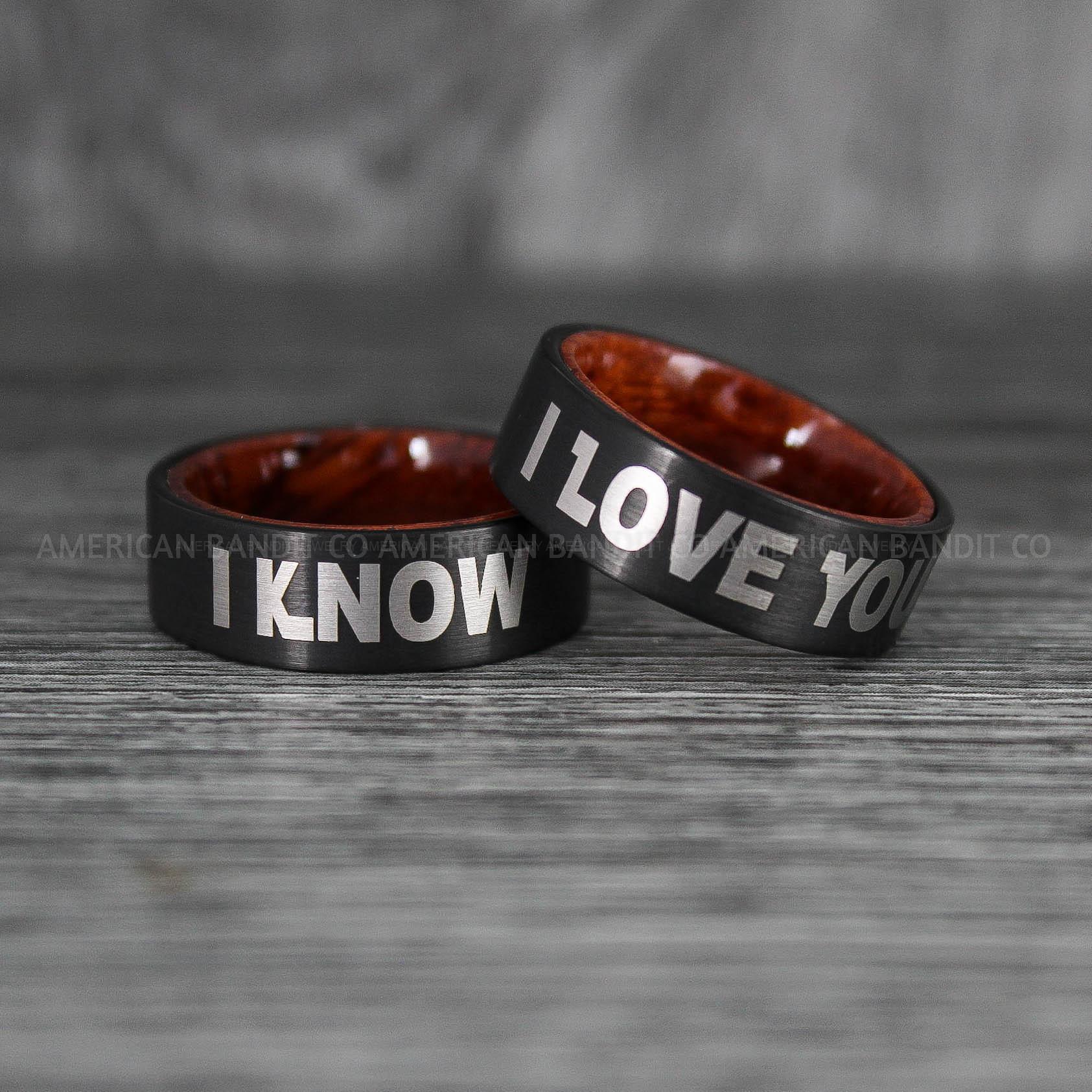 IMG_6624 I Love You I Know Rings, Aurebesh Rings, Black Wedding Bands, Aurebesh Wedding Bands, Aurebesh Wedding Rings, Aurebesh Jewelry - Image 1