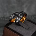 Til Valhalla Ring, Viking Ring, Runes Ring, Vegvísir Ring, Nordic Ring, Norsemen Ring, Nordic Runes Ring, Black Tungsten Band - Image 2
