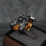 Til Valhalla Rings, Viking Rings, Runes Rings, Vegvísir Ring, Nordic Rings, Norsemen Rings, Nordic Runes Rings, Black Tungsten Bands
