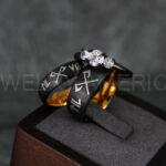 Til Valhalla Rings, Viking Rings, Runes Rings, Vegvísir Ring, Nordic Rings, Norsemen Rings, Nordic Runes Rings, Black Tungsten Bands