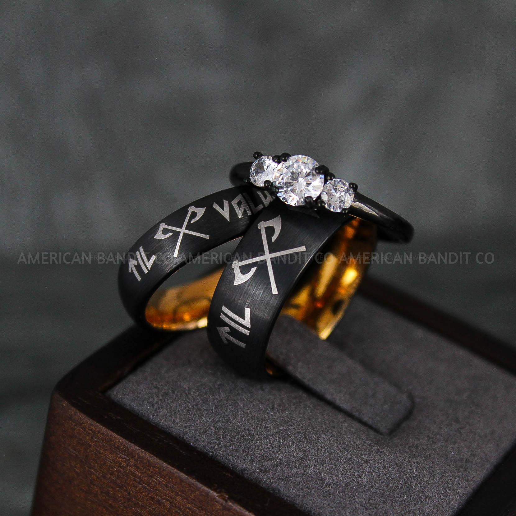 IMG_6636 Til Valhalla Rings, Viking Rings, Runes Rings, Vegvísir Ring, Nordic Rings, Norsemen Rings, Nordic Runes Rings, Black Tungsten Bands - Image 1