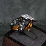 Til Valhalla Rings, Viking Rings, Runes Rings, Vegvísir Ring, Nordic Rings, Norsemen Rings, Nordic Runes Rings, Black Tungsten Bands