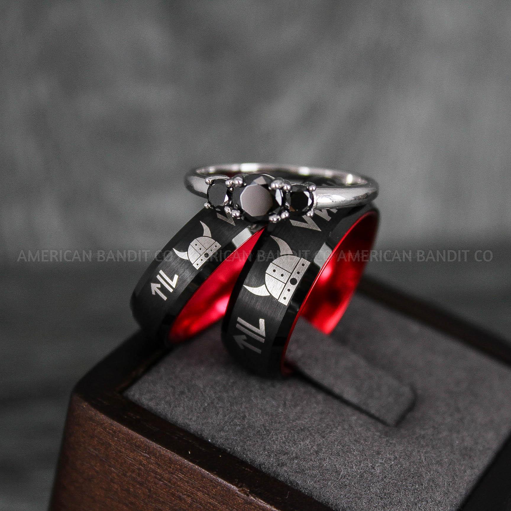 IMG_6640 Til Valhalla Rings, Viking Rings, Runes Rings, Vegvísir Ring, Nordic Rings, Norsemen Rings, Nordic Runes Rings, Black Tungsten Bands - Image 1