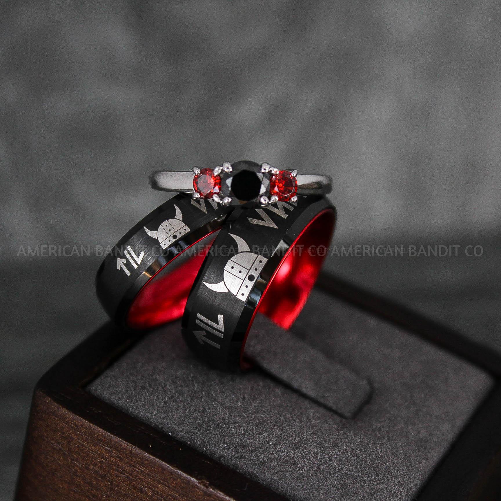 IMG_6641 Til Valhalla Rings, Viking Rings, Runes Rings, Vegvísir Ring, Nordic Rings, Norsemen Rings, Nordic Runes Rings, Black Tungsten Bands - Image 1