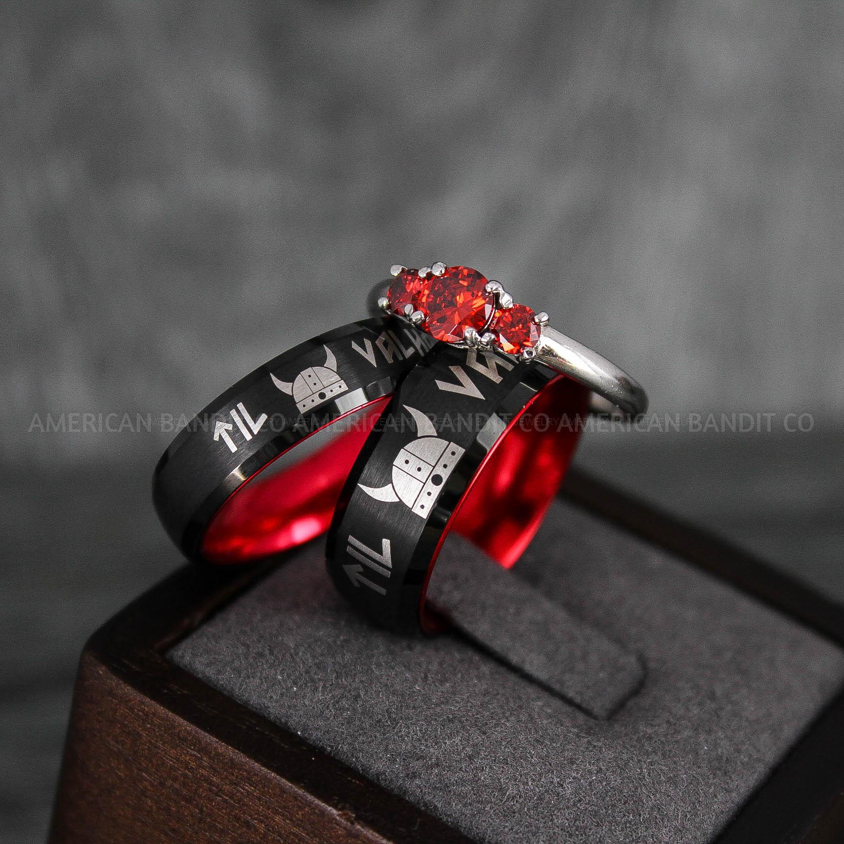 IMG_6643 Til Valhalla Rings, Viking Rings, Runes Rings, Vegvísir Ring, Nordic Rings, Norsemen Rings, Nordic Runes Rings, Black Tungsten Bands - Image 1