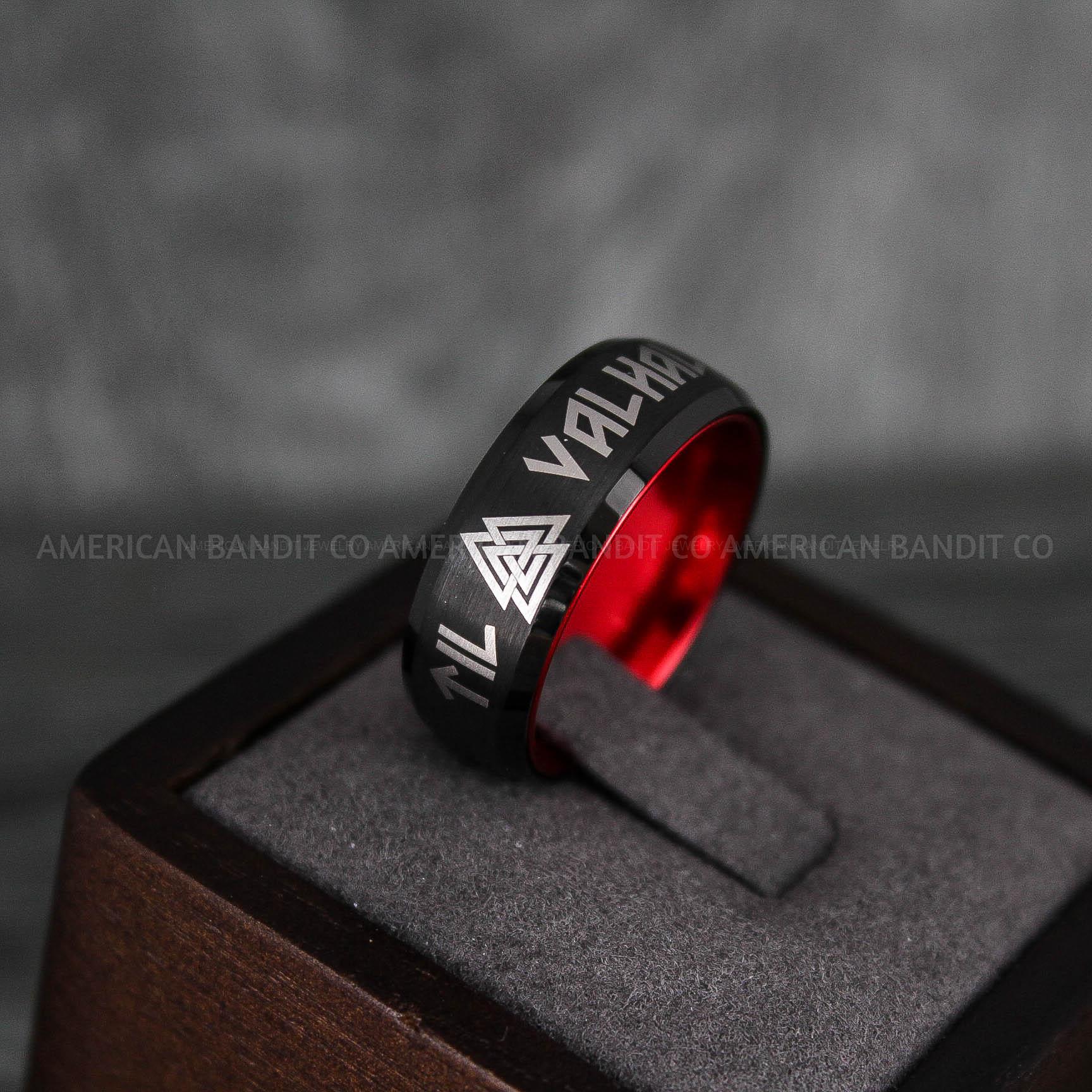 IMG_6644 Til Valhalla Rings, Viking Rings, Runes Rings, Vegvísir Ring, Nordic Rings, Norsemen Rings, Nordic Runes Rings, Black Tungsten Band - Image 1