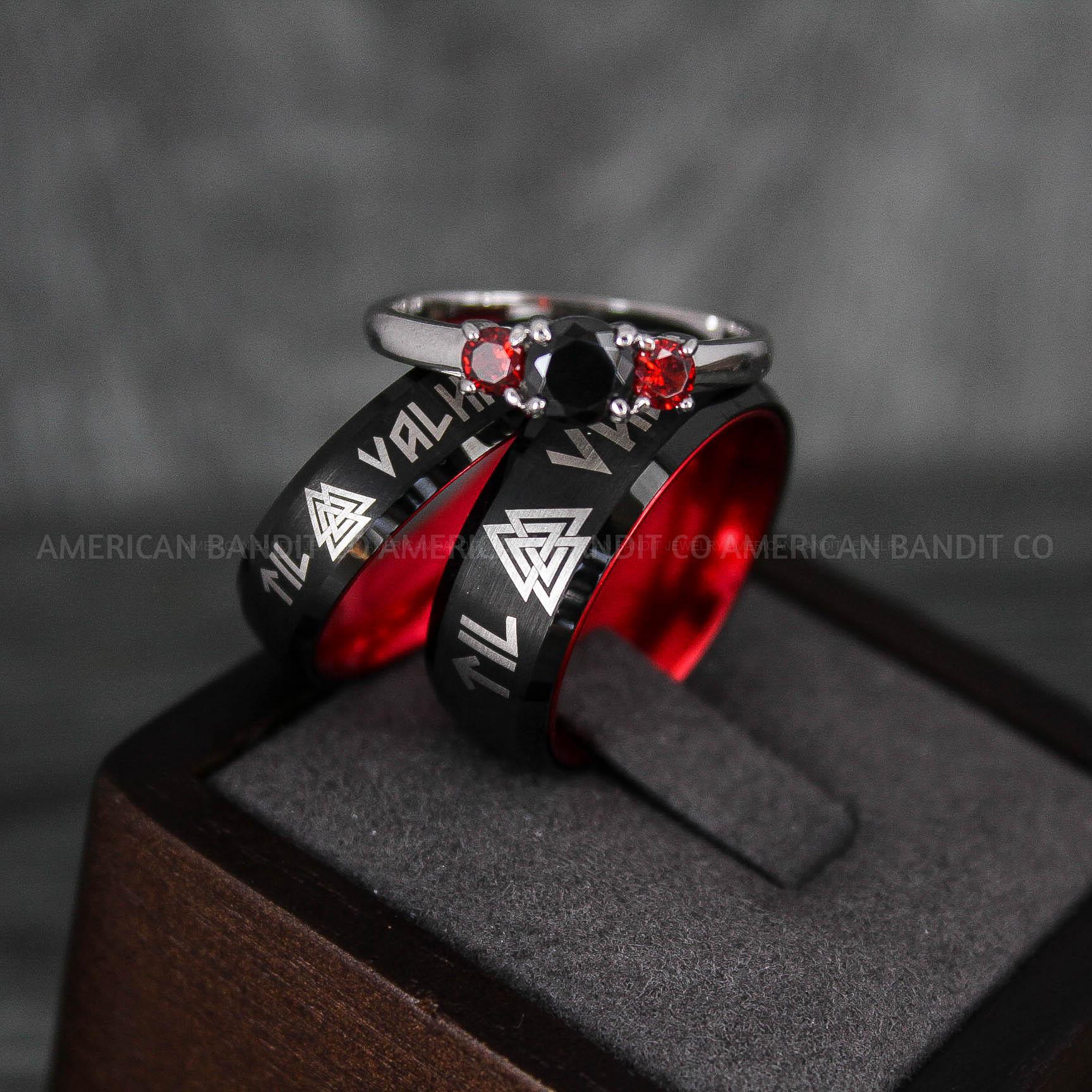 IMG_6646 Til Valhalla Rings, Viking Rings, Runes Rings, Vegvísir Ring, Nordic Rings, Norsemen Rings, Nordic Runes Rings, Black Tungsten Bands - Image 1