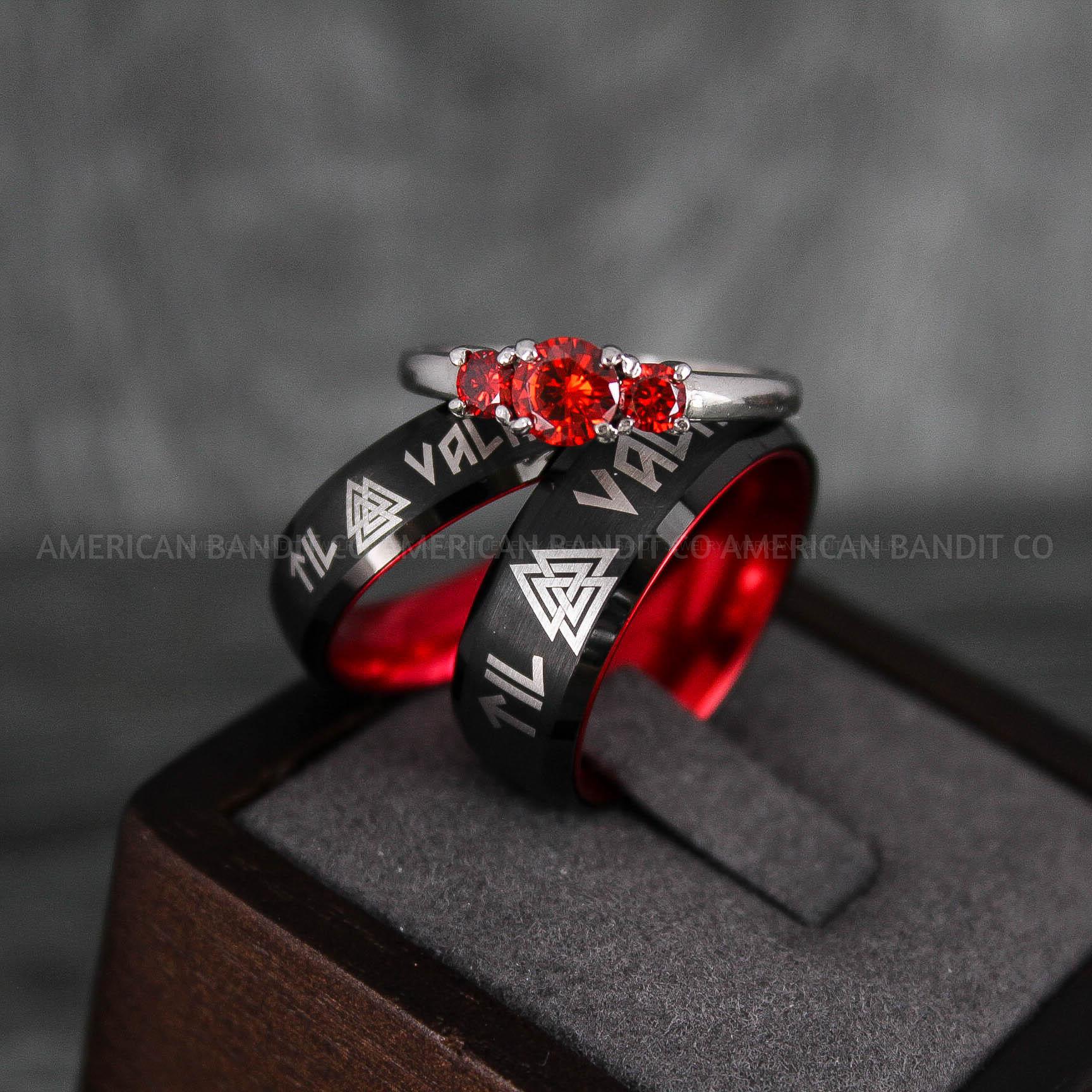 IMG_6647 Til Valhalla Rings, Viking Rings, Runes Rings, Vegvísir Ring, Nordic Rings, Norsemen Rings, Nordic Runes Rings, Black Tungsten Bands - Image 1