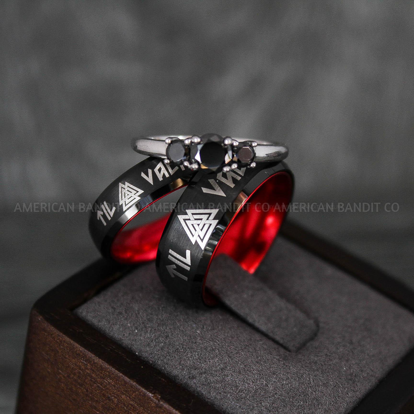 IMG_6648 Til Valhalla Rings, Viking Rings, Runes Rings, Vegvísir Ring, Nordic Rings, Norsemen Rings, Nordic Runes Rings, Black Tungsten Bands - Image 1