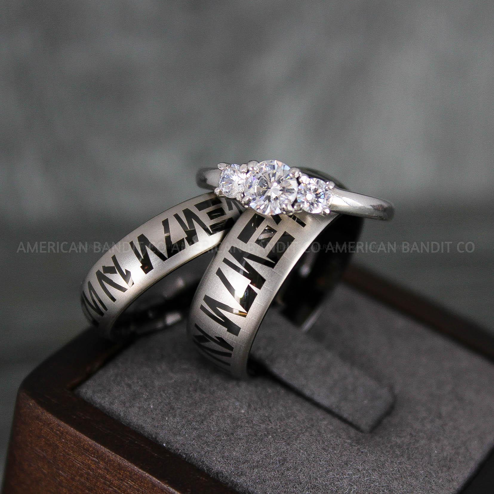 IMG_6652 Aurebesh Rings, Aurebesh Wedding Bands, Black Wedding Bands, Aurebesh Wedding Rings, Aurebesh Jewelry - Image 1