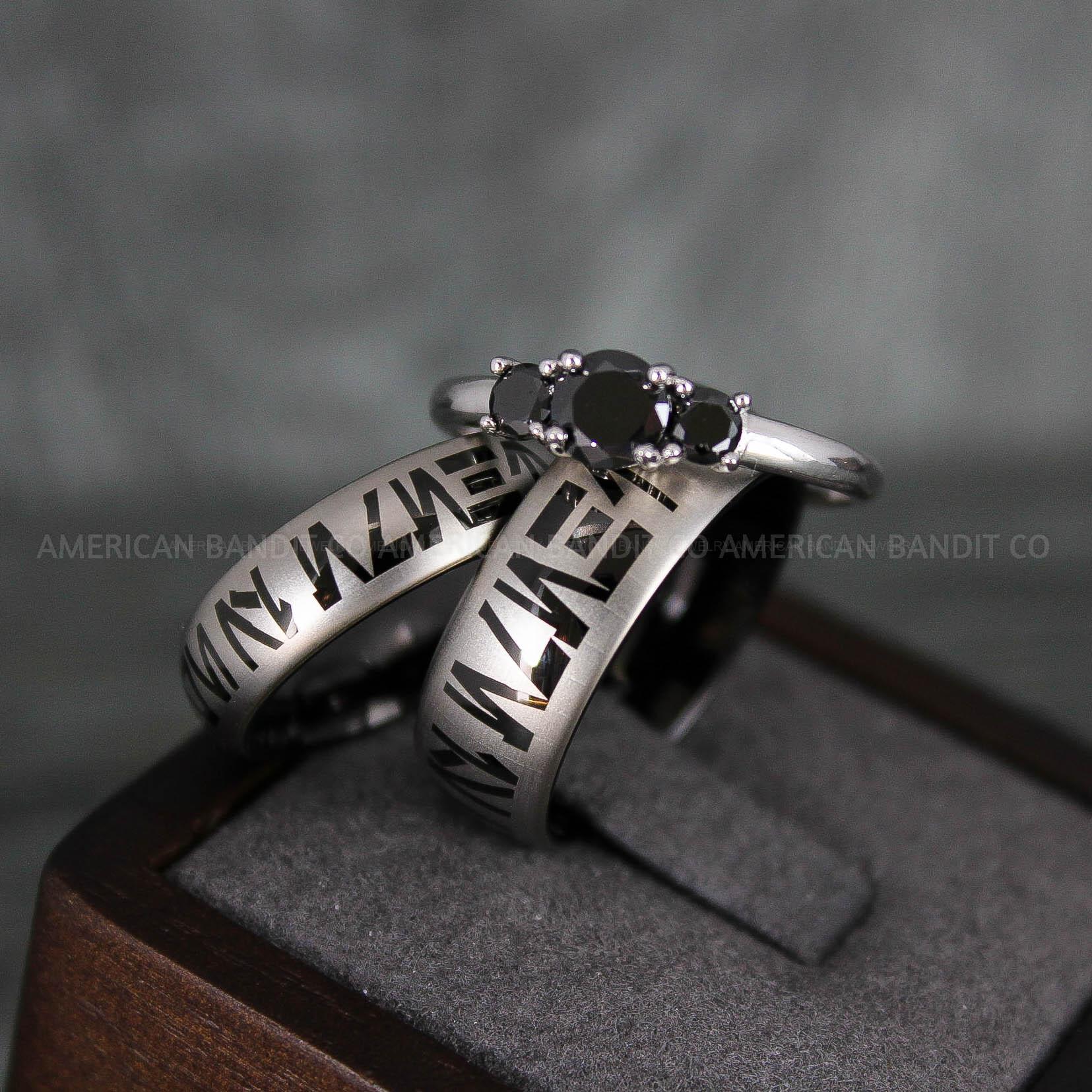 IMG_6653 Aurebesh Rings, Aurebesh Wedding Bands, Black Wedding Bands, Aurebesh Wedding Rings, Aurebesh Jewelry - Image 1