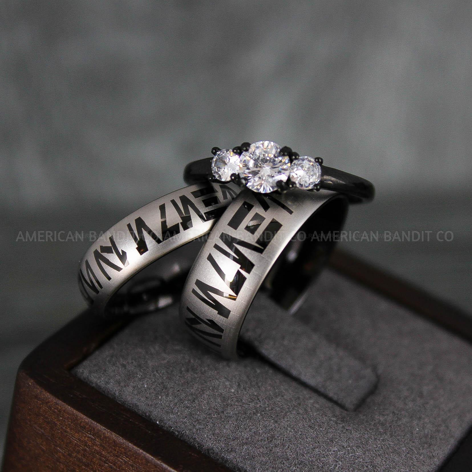 IMG_6654 Aurebesh Rings, Aurebesh Wedding Bands, Black Wedding Bands, Aurebesh Wedding Rings, Aurebesh Jewelry - Image 1