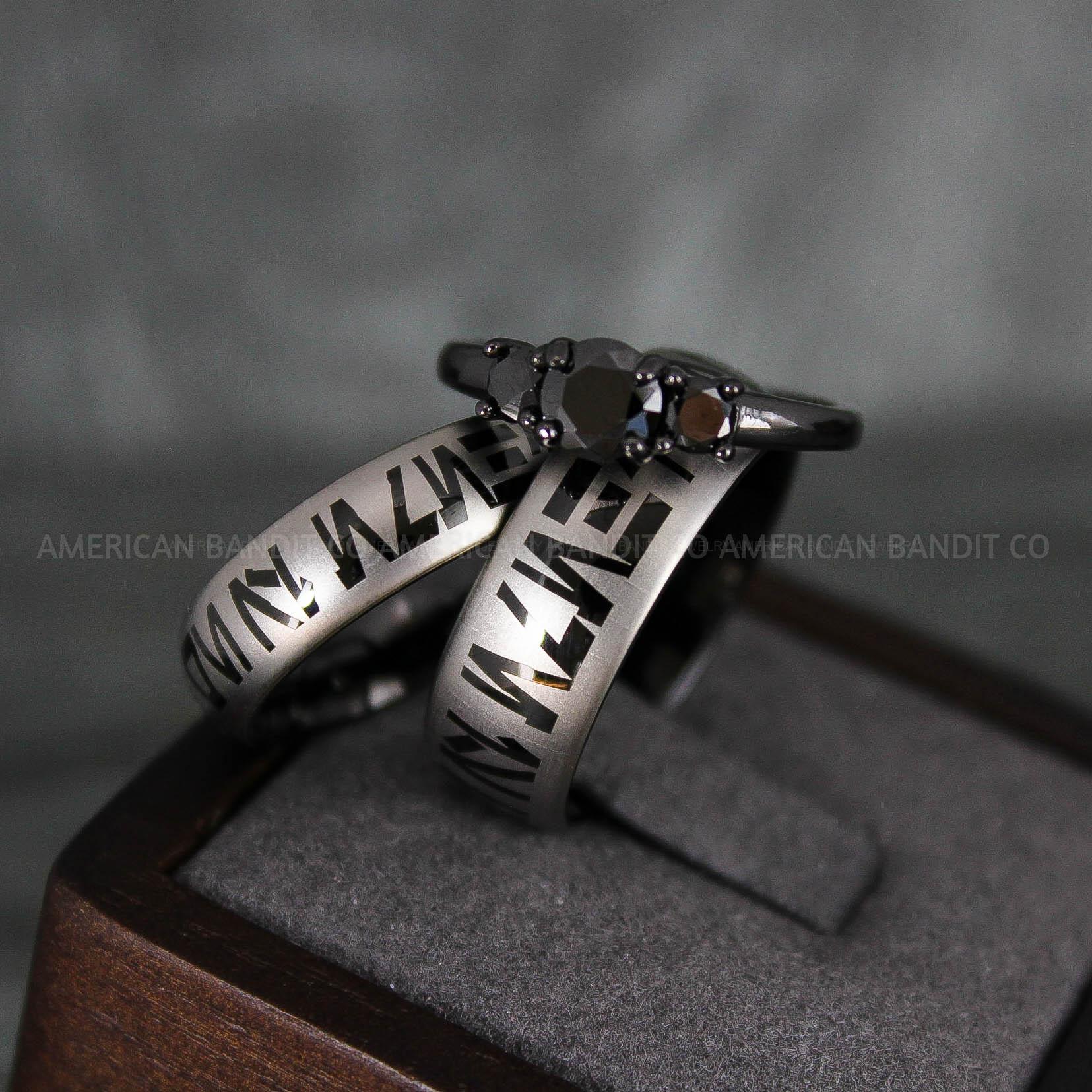 IMG_6655 Aurebesh Rings, Aurebesh Wedding Bands, Black Wedding Bands, Aurebesh Wedding Rings, Aurebesh Jewelry - Image 1