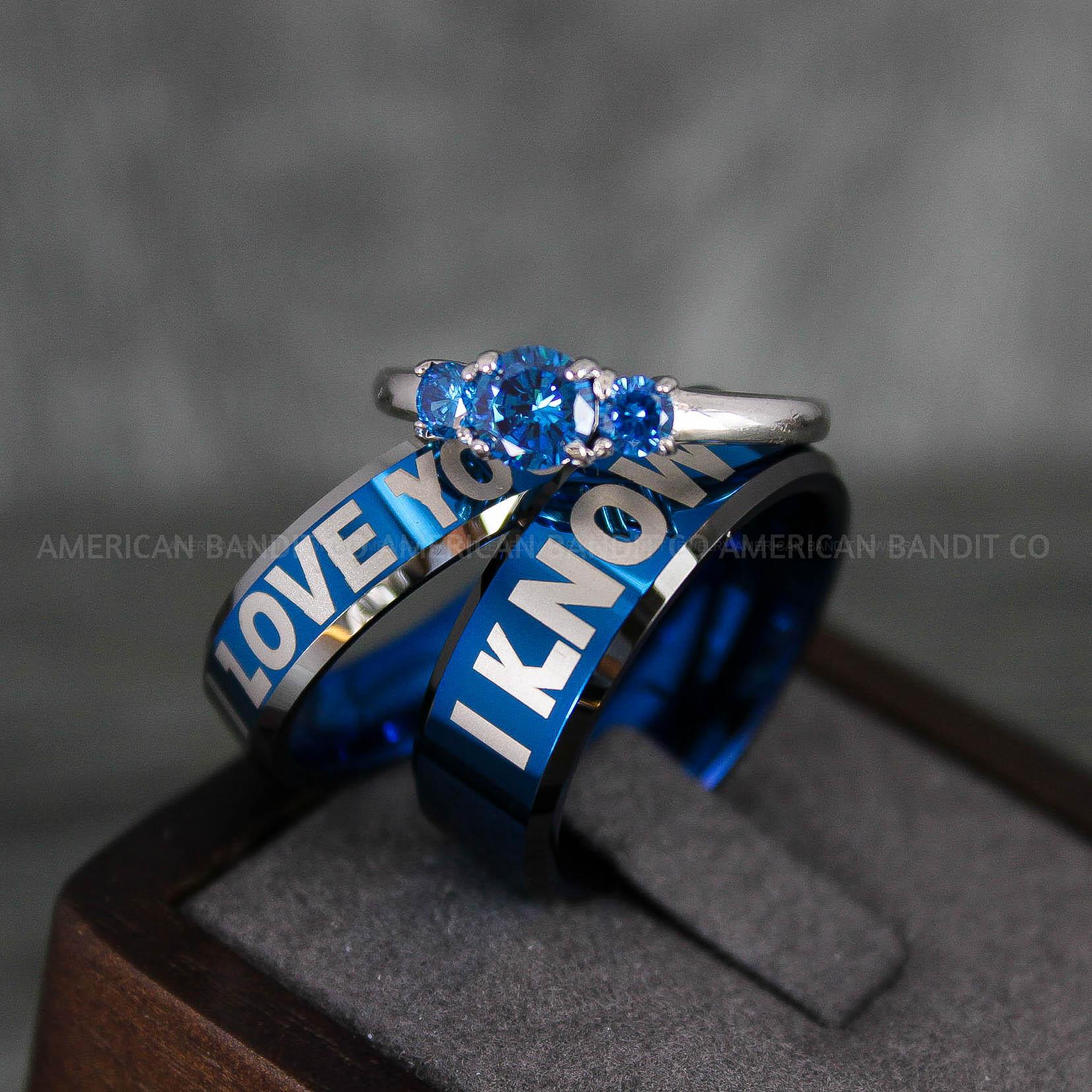 IMG_6658 I Love You I Know Rings, Aurebesh Rings, Blue Wedding Bands, Aurebesh Wedding Bands, Aurebesh Wedding Rings, Aurebesh Jewelry - Image 1